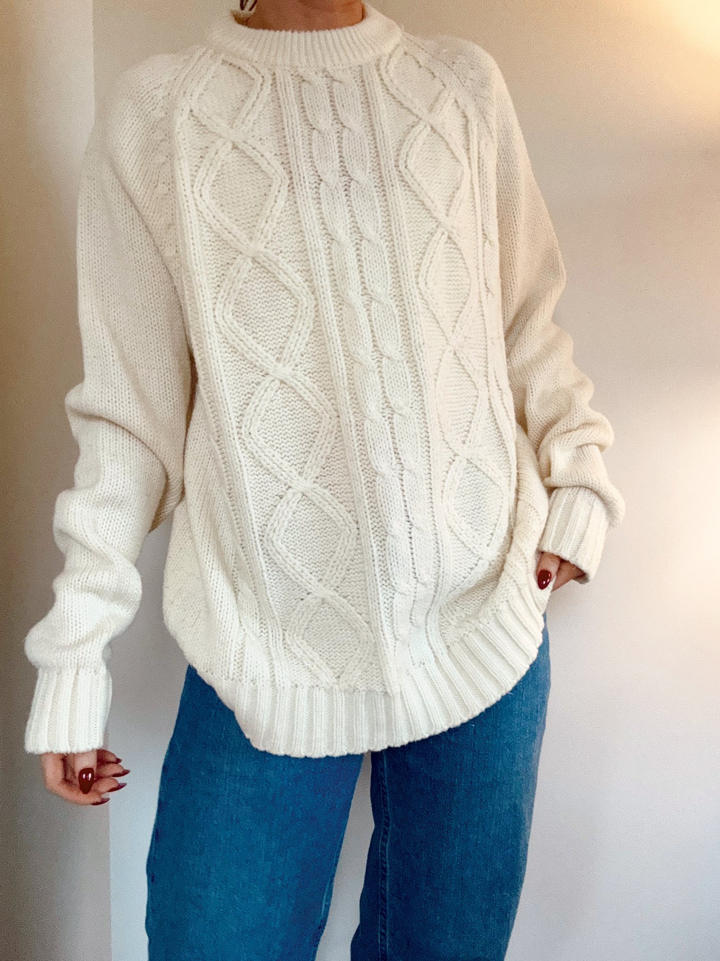 Vintage coffee cream cable knit sweater