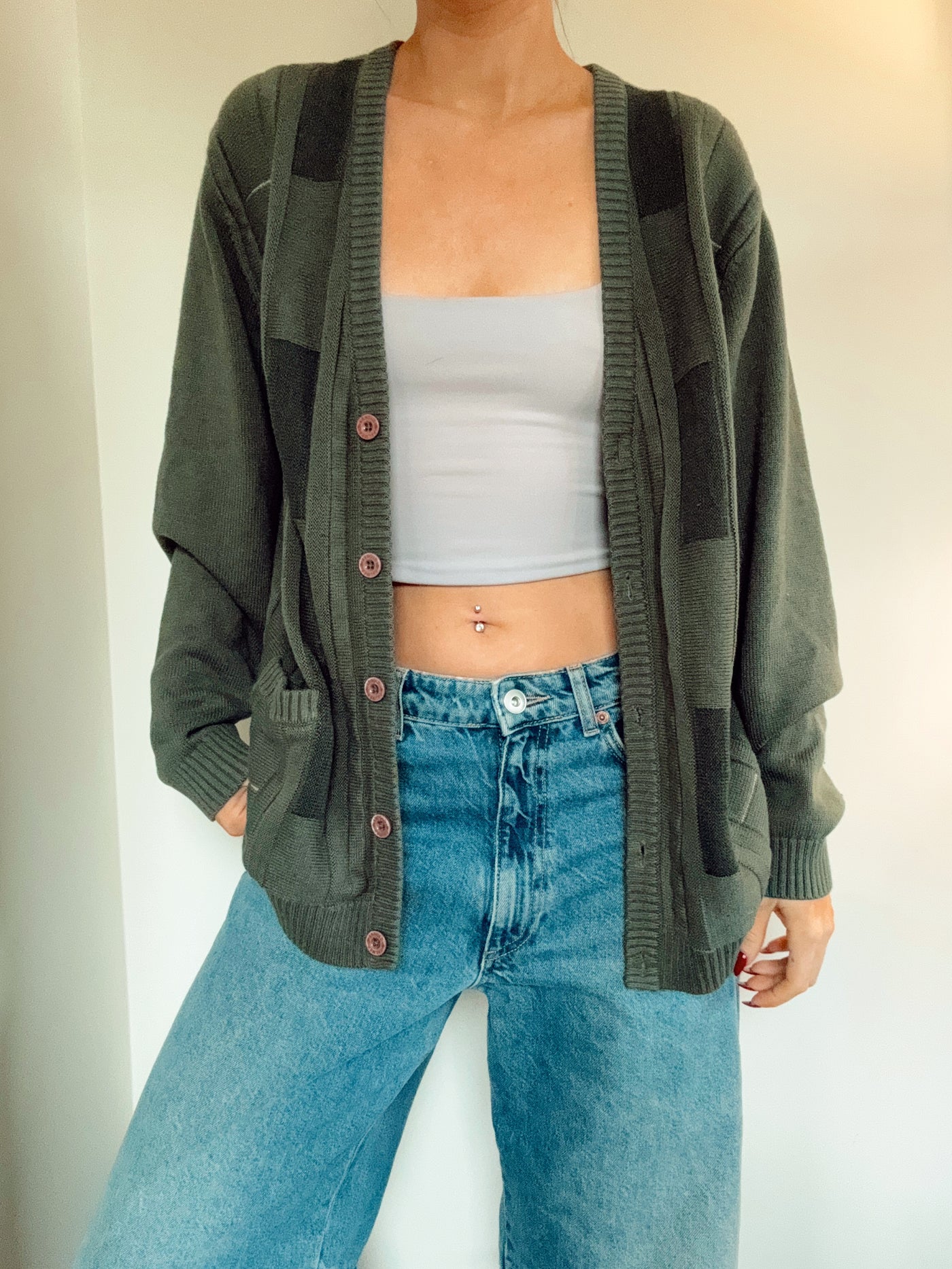 Vintage two tone timber green knit cardigan