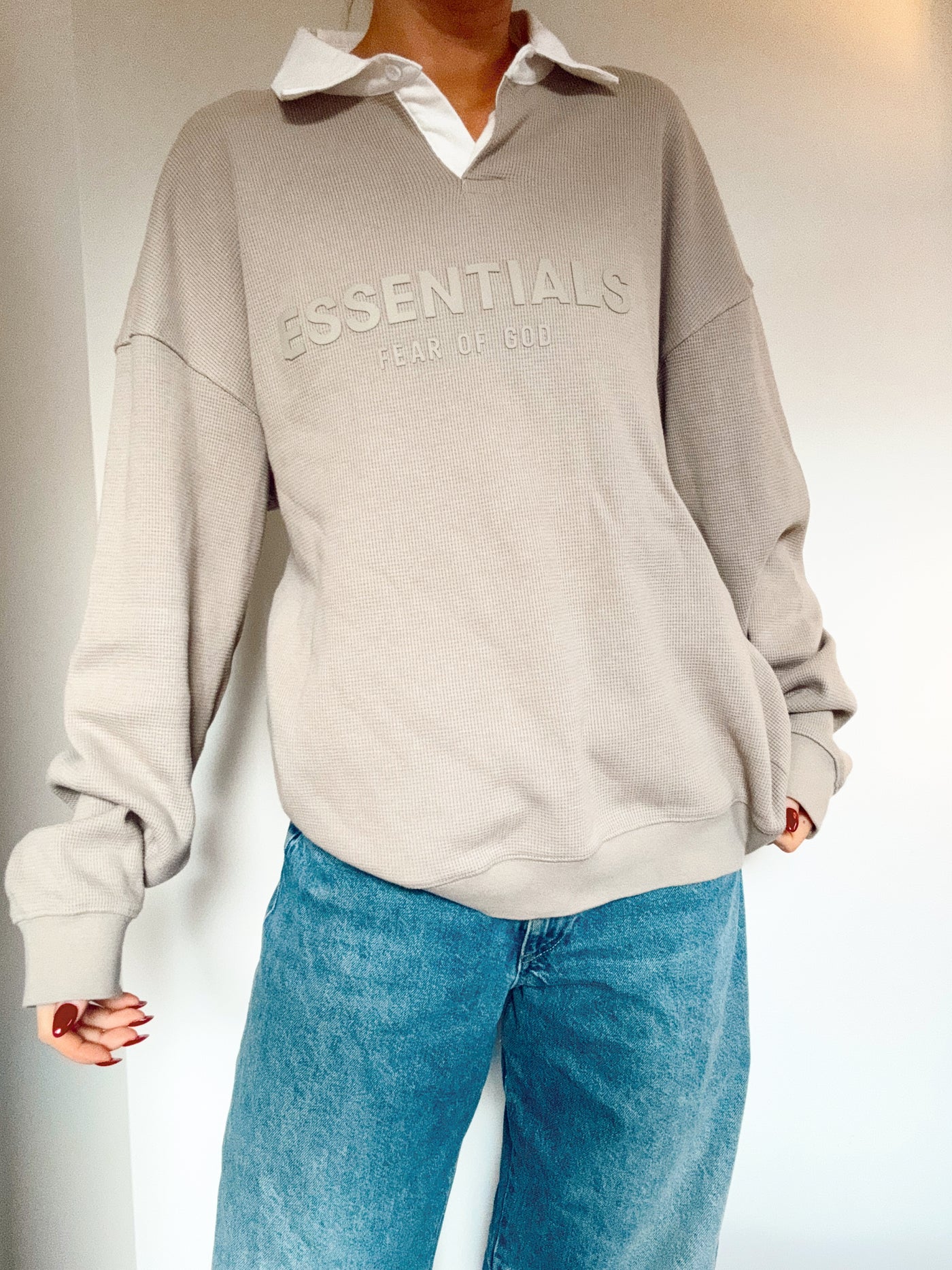 Essentials collared beige waffle sweatshirt