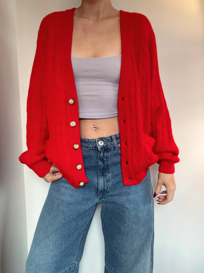 Vintage red cider knit cardigan