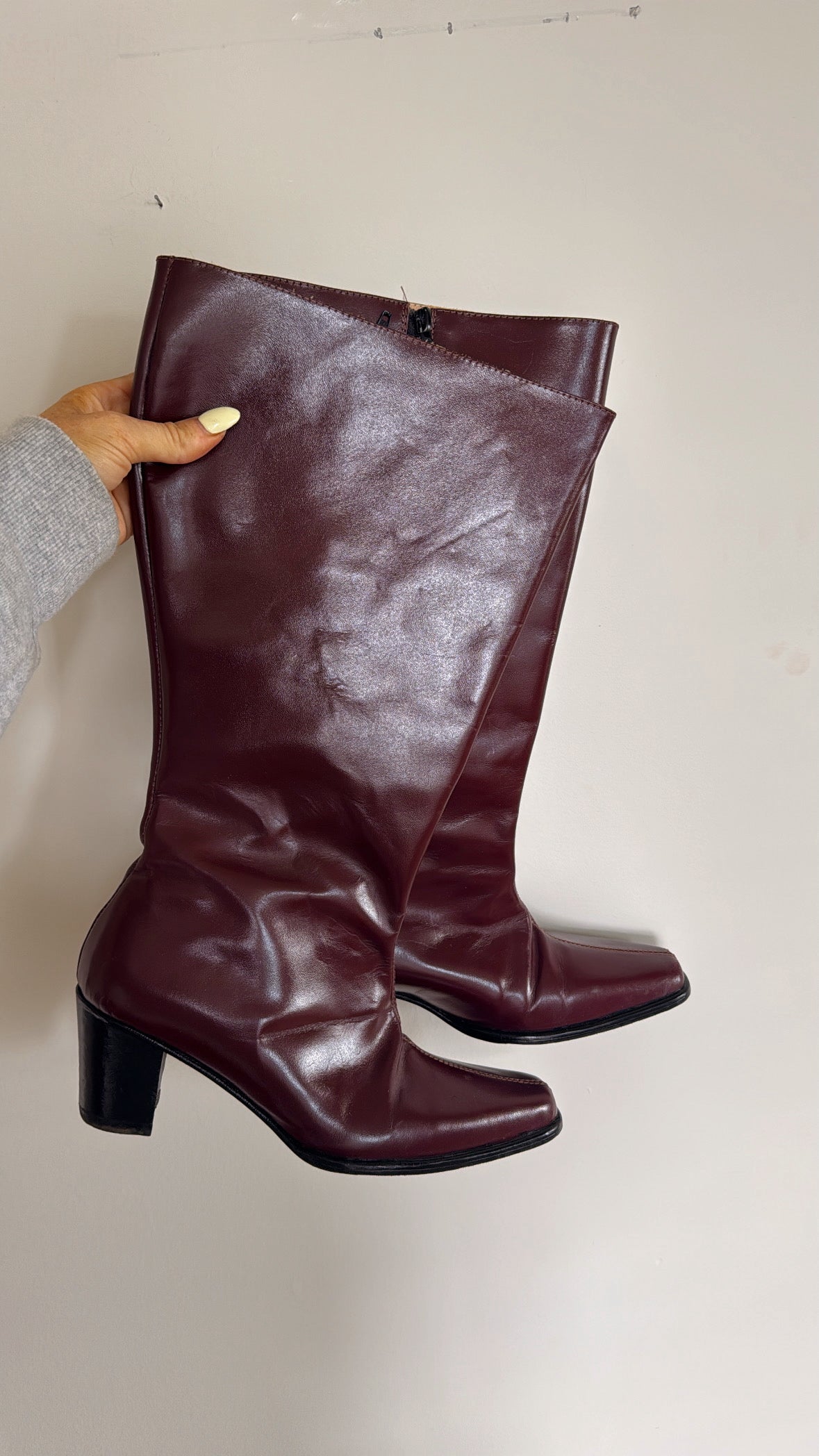 Burgundy fall leather boots