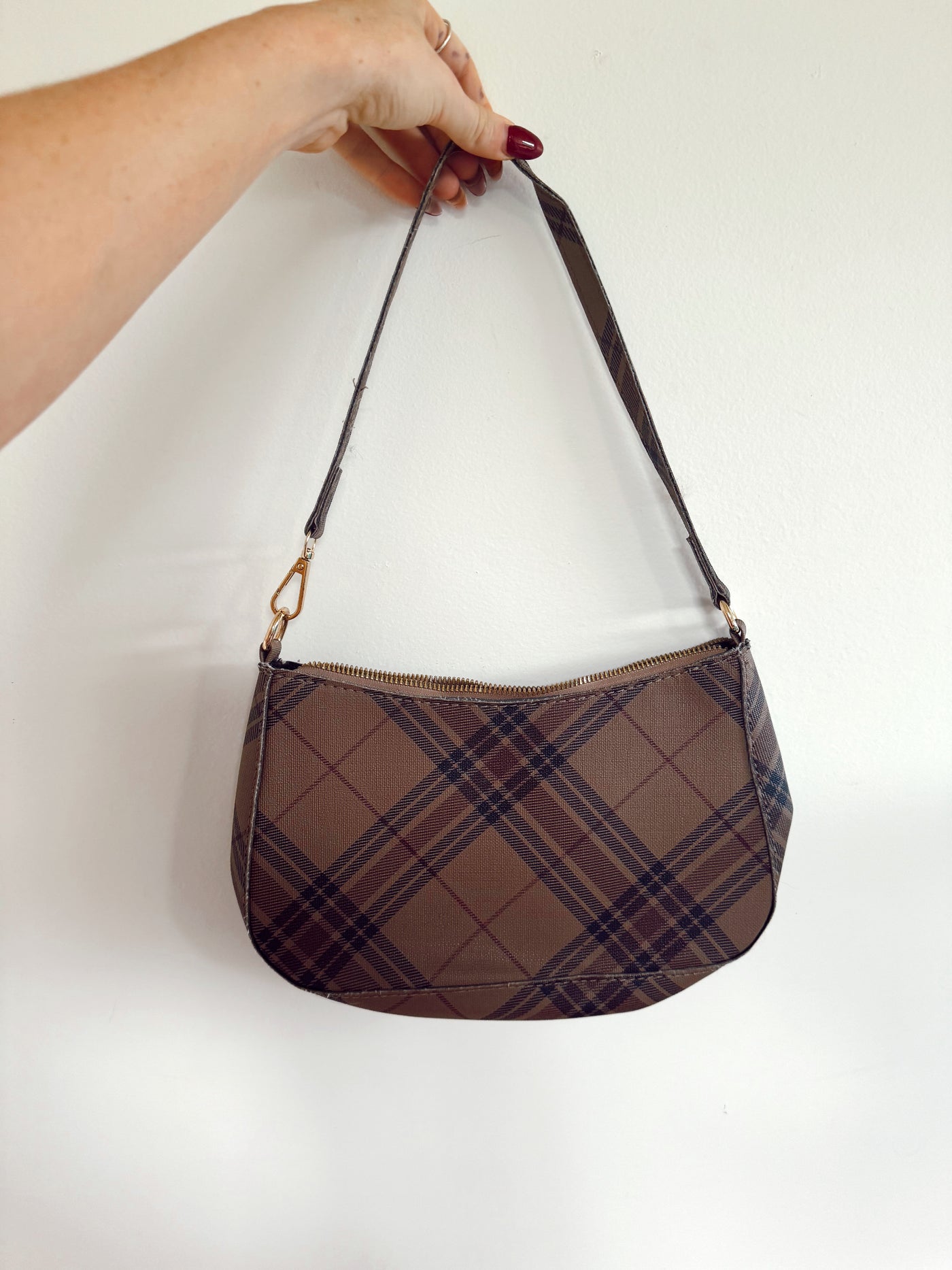 Brown plaid neutral purse