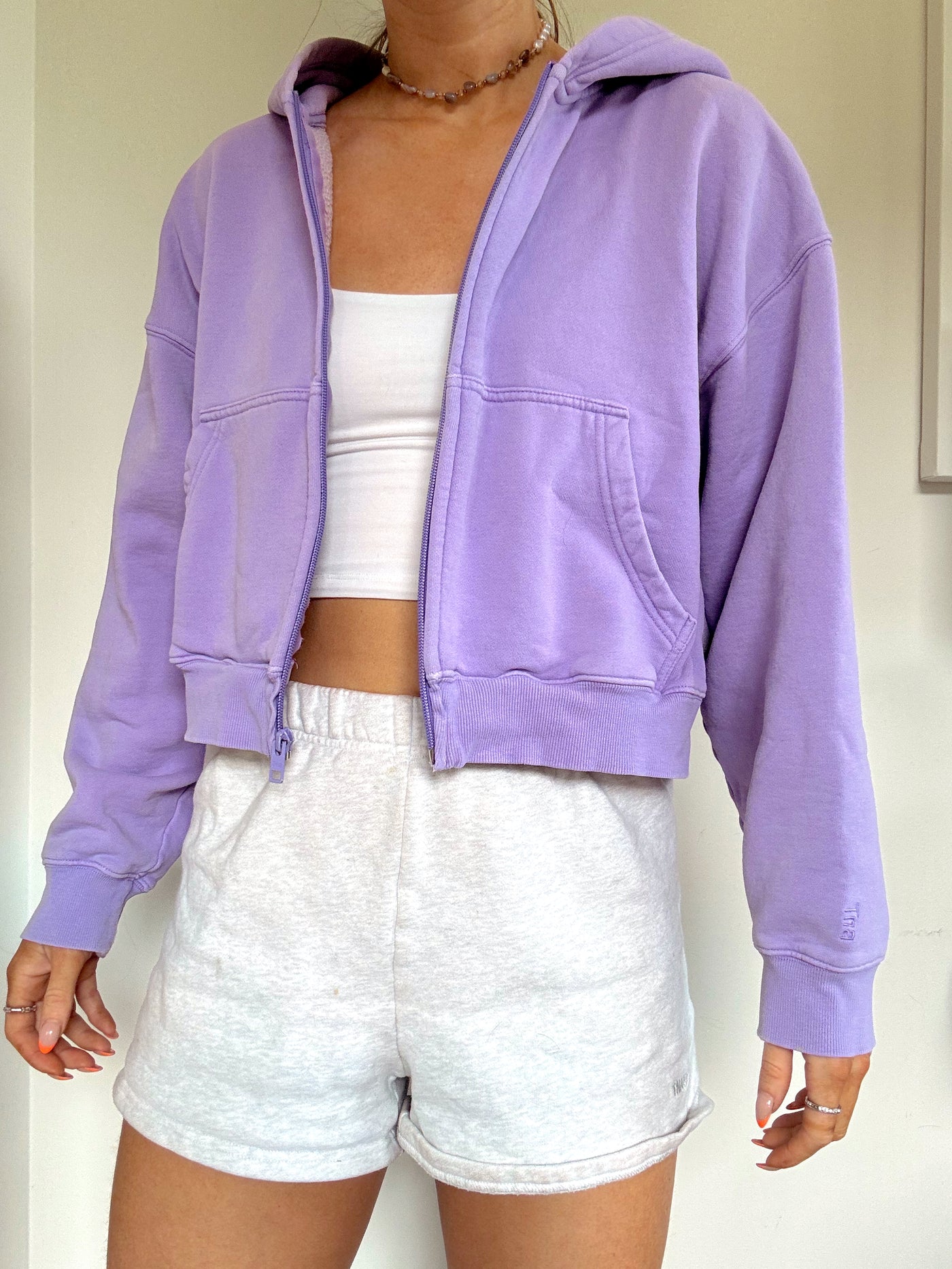 TNA Aritzia lavender boyfriend zip up hoodie