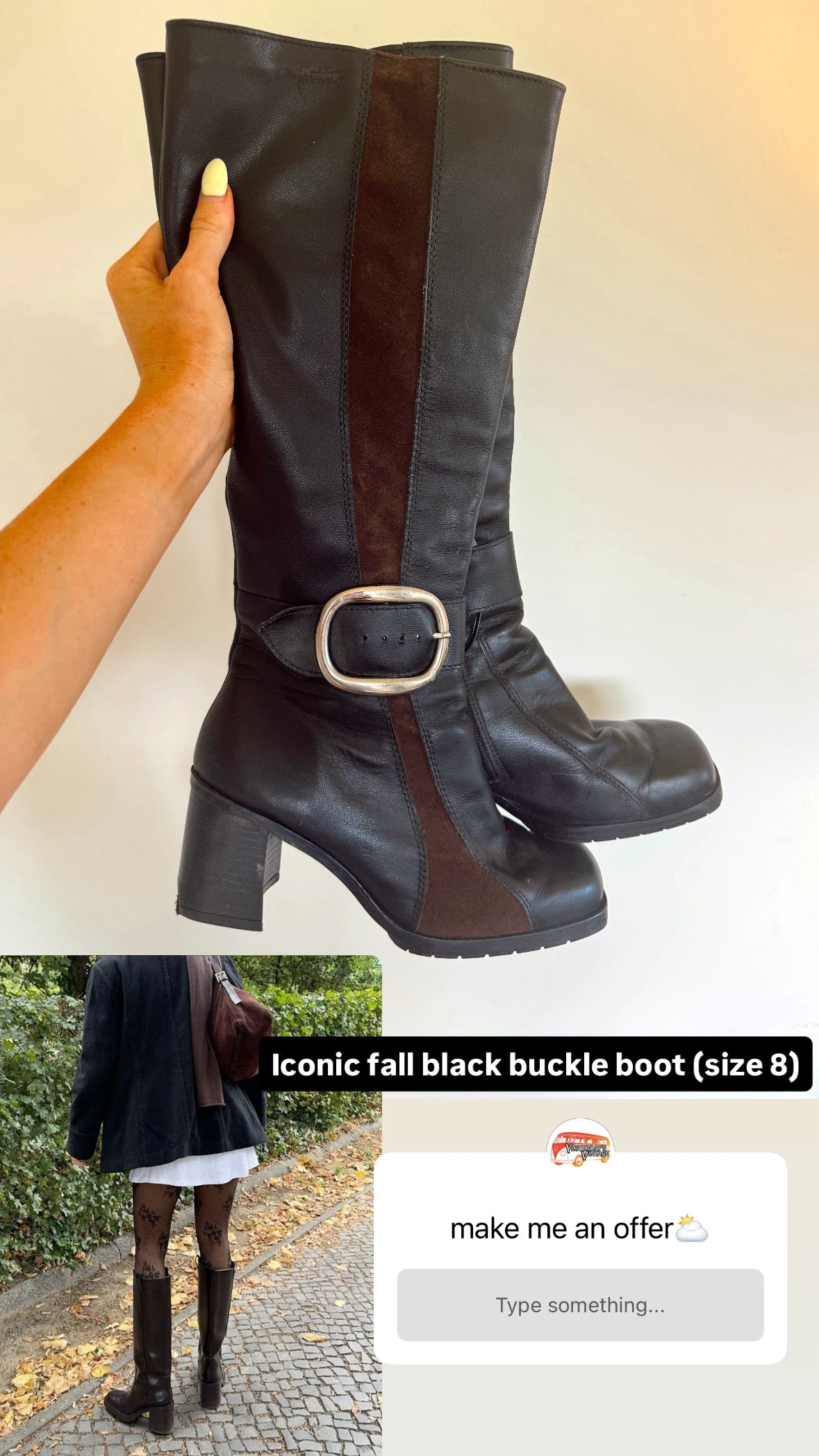 Ironic black buckle boots