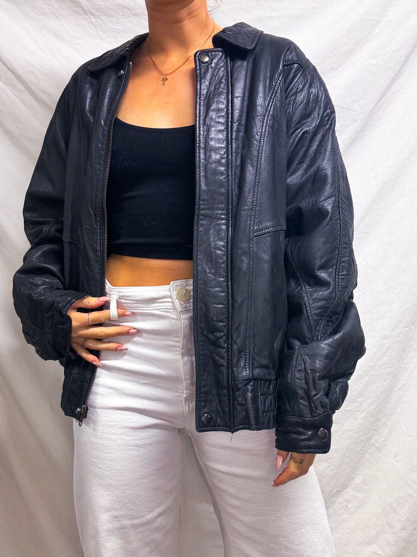 Vintage black bomber leather jacket