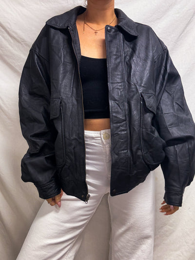 Vintage black bomber leather jacket