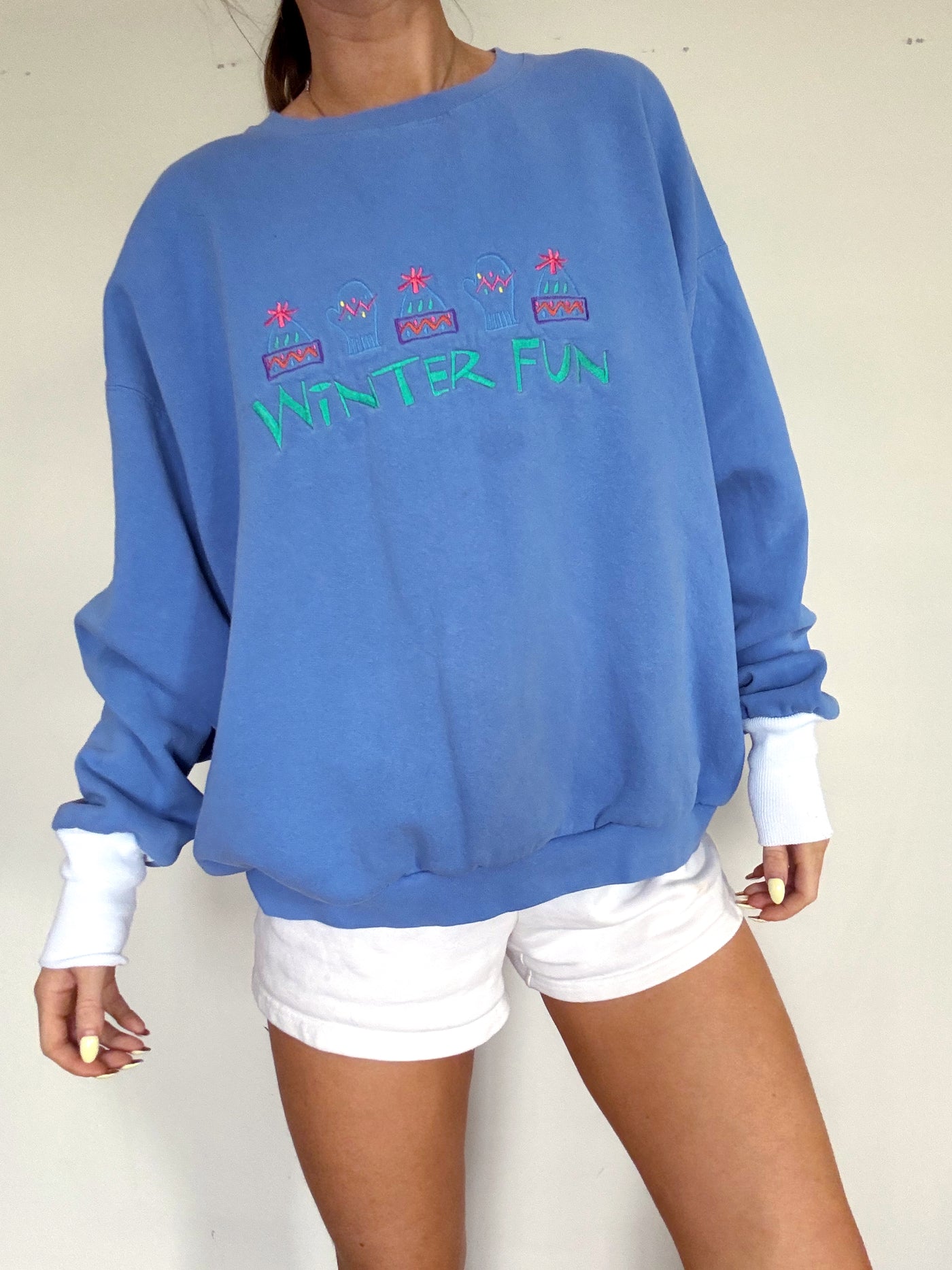 Vintage winter fun mittens and hat crewneck