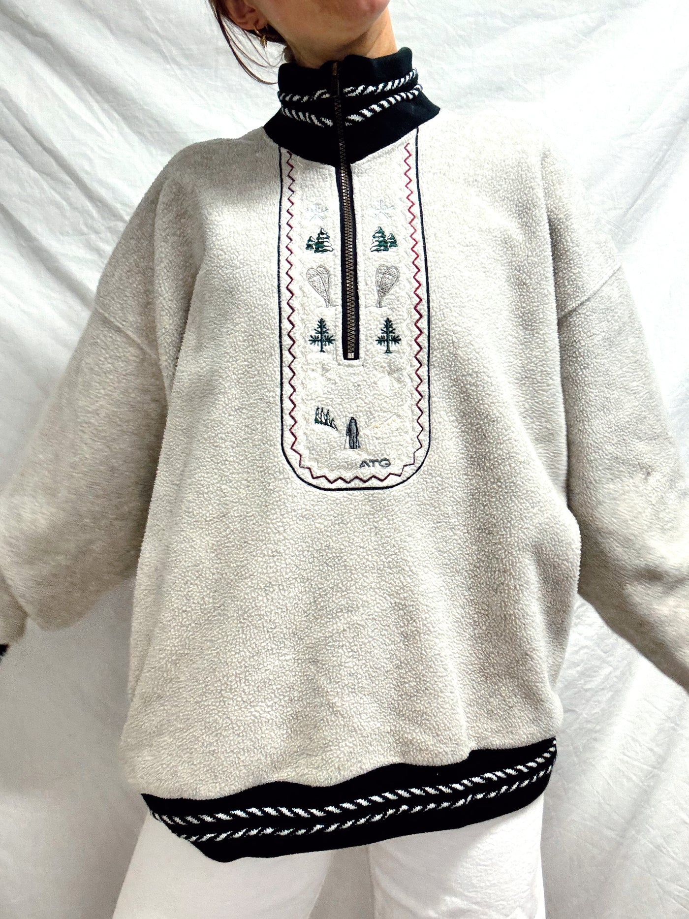 Vintage winter dream fleece neutral beige quarter zip