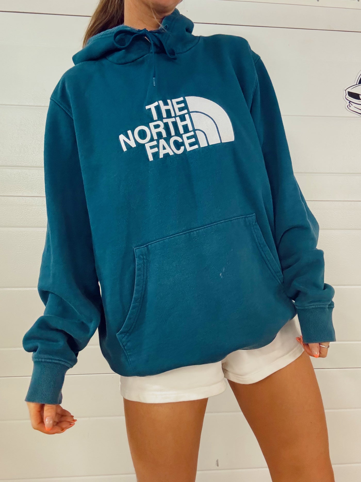 Blue north face graphic hoodie