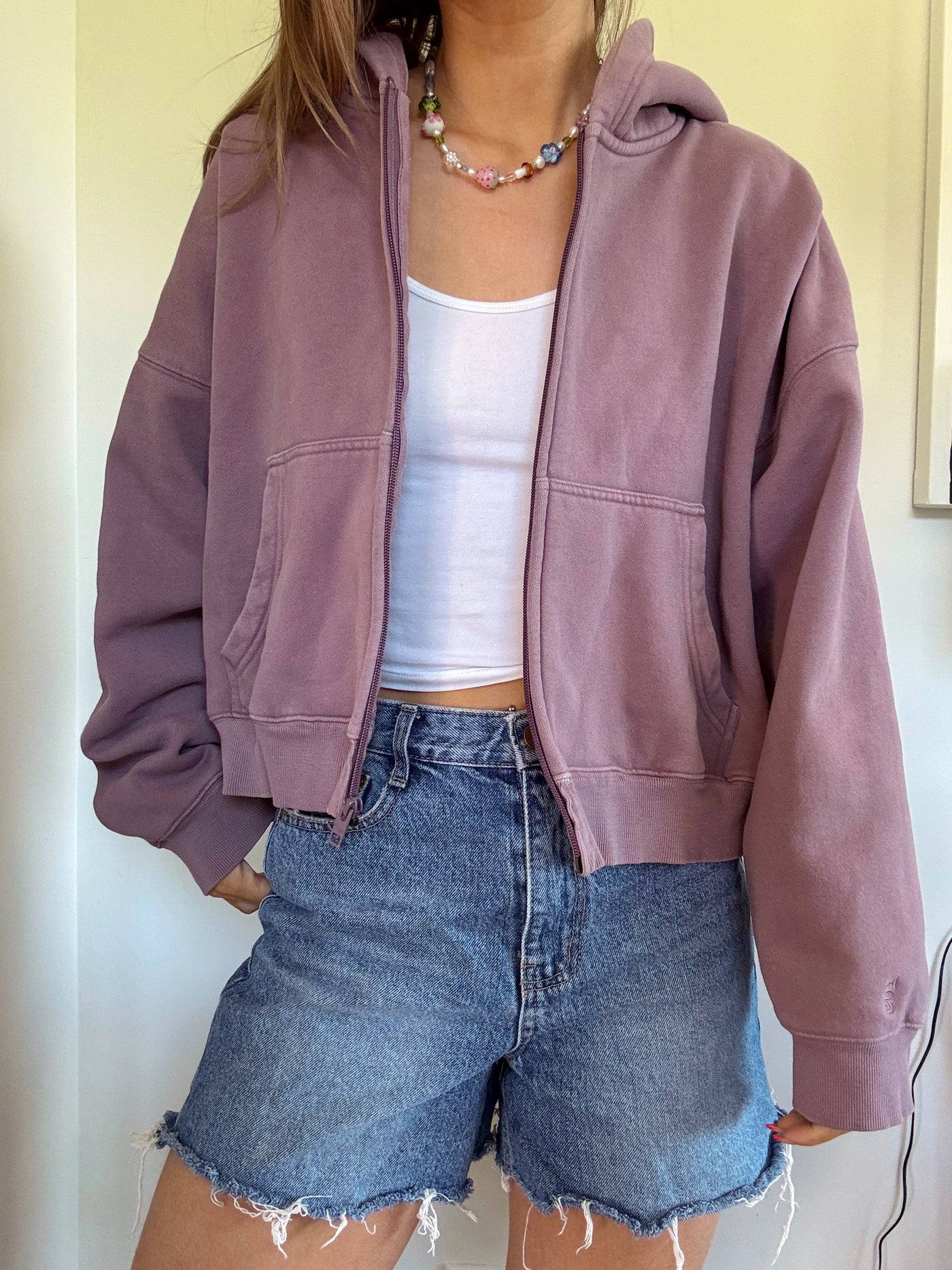 TNA Aritzia cozy fleece boxy fit Dusty purple hoodie