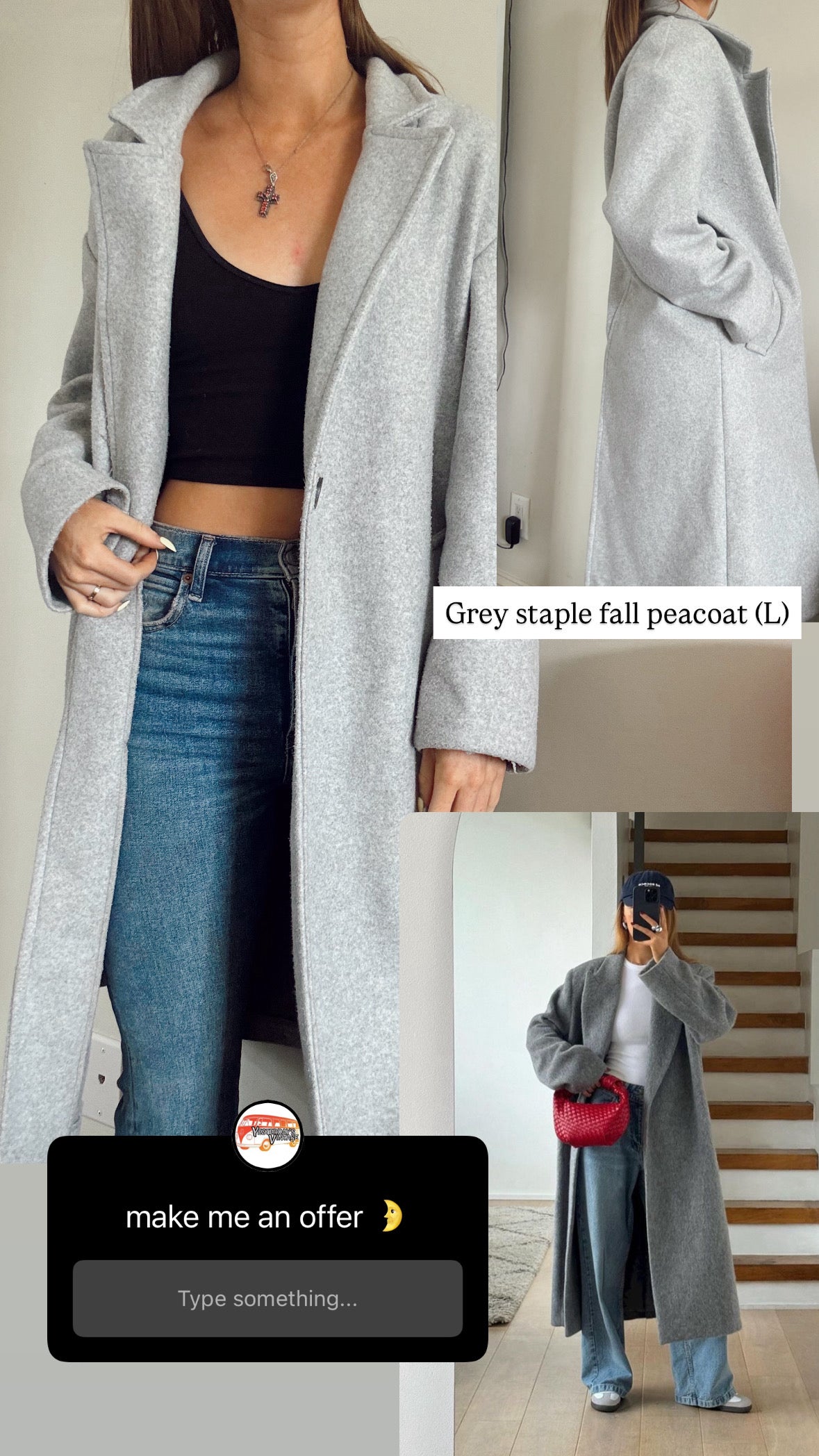 Grey staple fall peacoat
