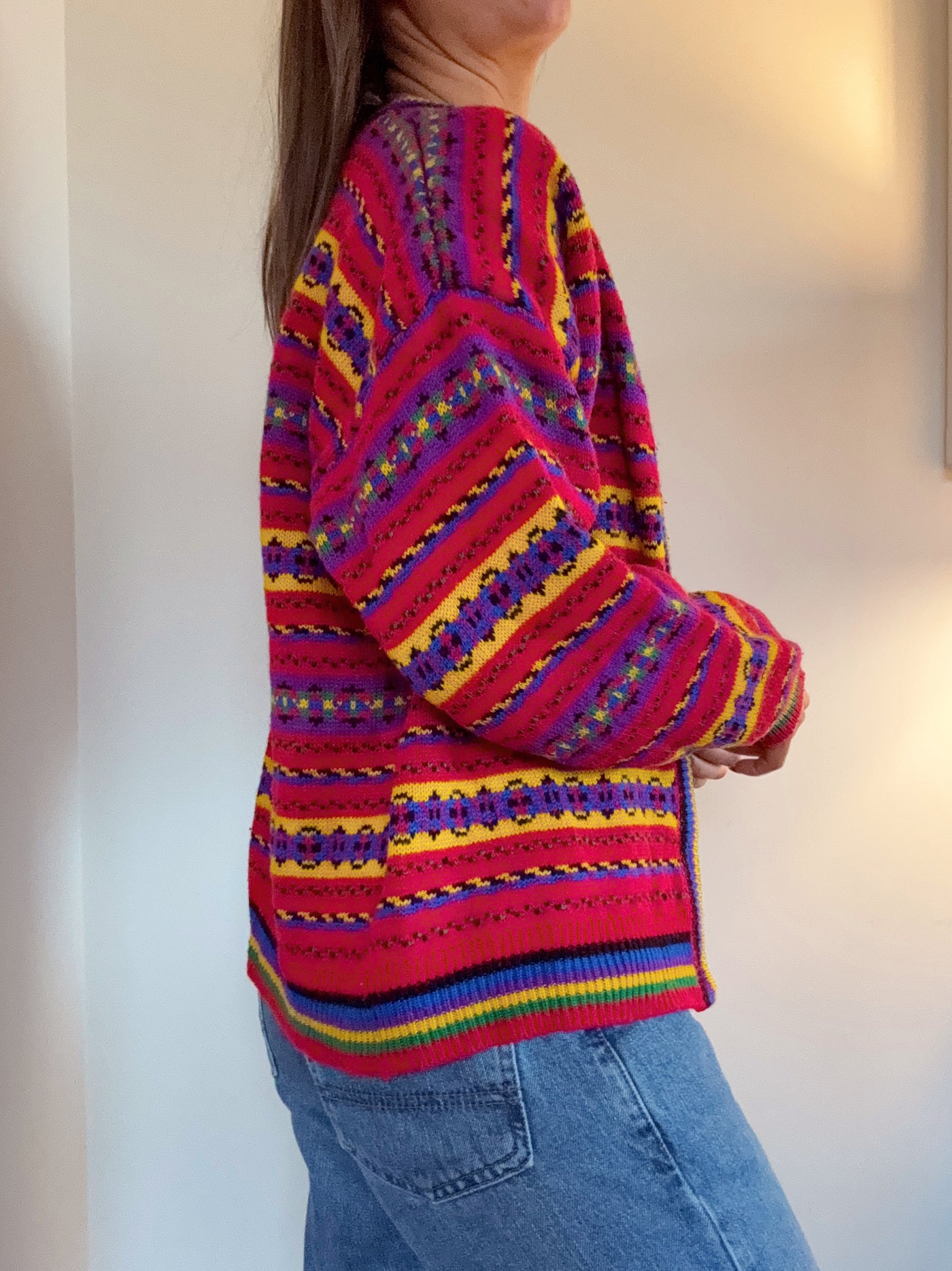 Vintage berry maple pattern knit cardigan