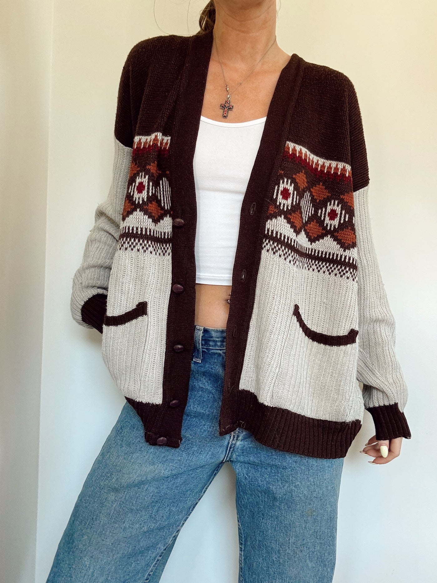 Vintage amber wood knit cardigan