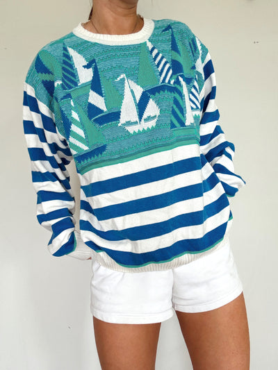 Michigan lake sailboat knit sweater