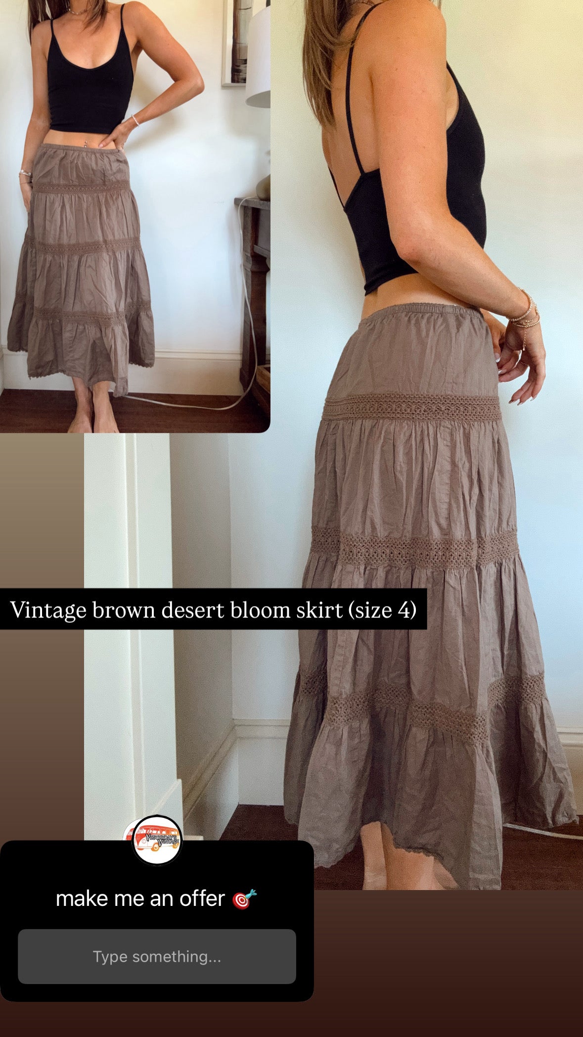 Vintage brown desert bloom skirt
