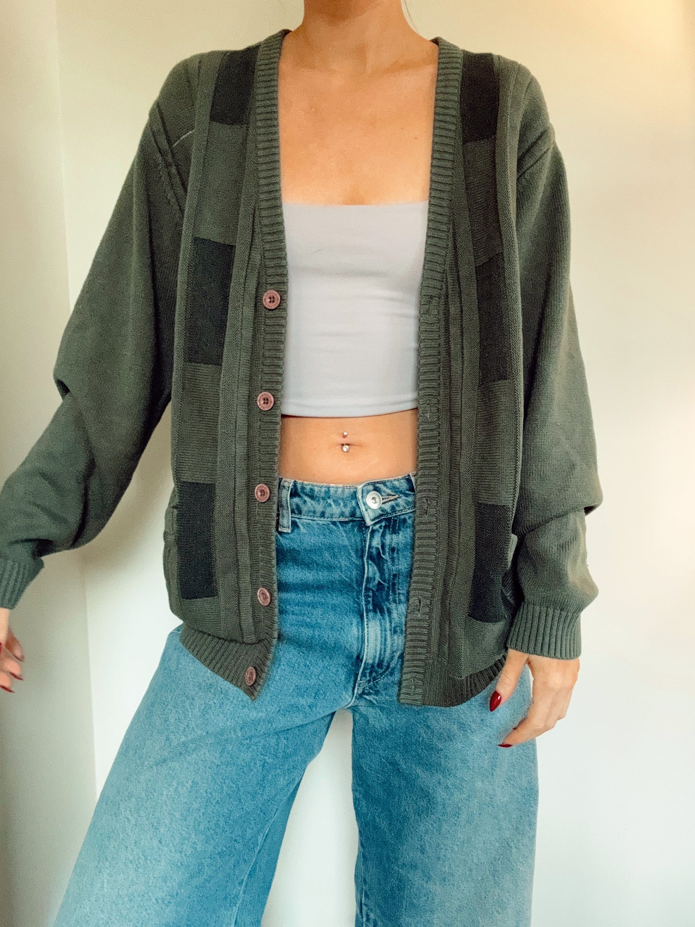 Vintage two tone timber green knit cardigan