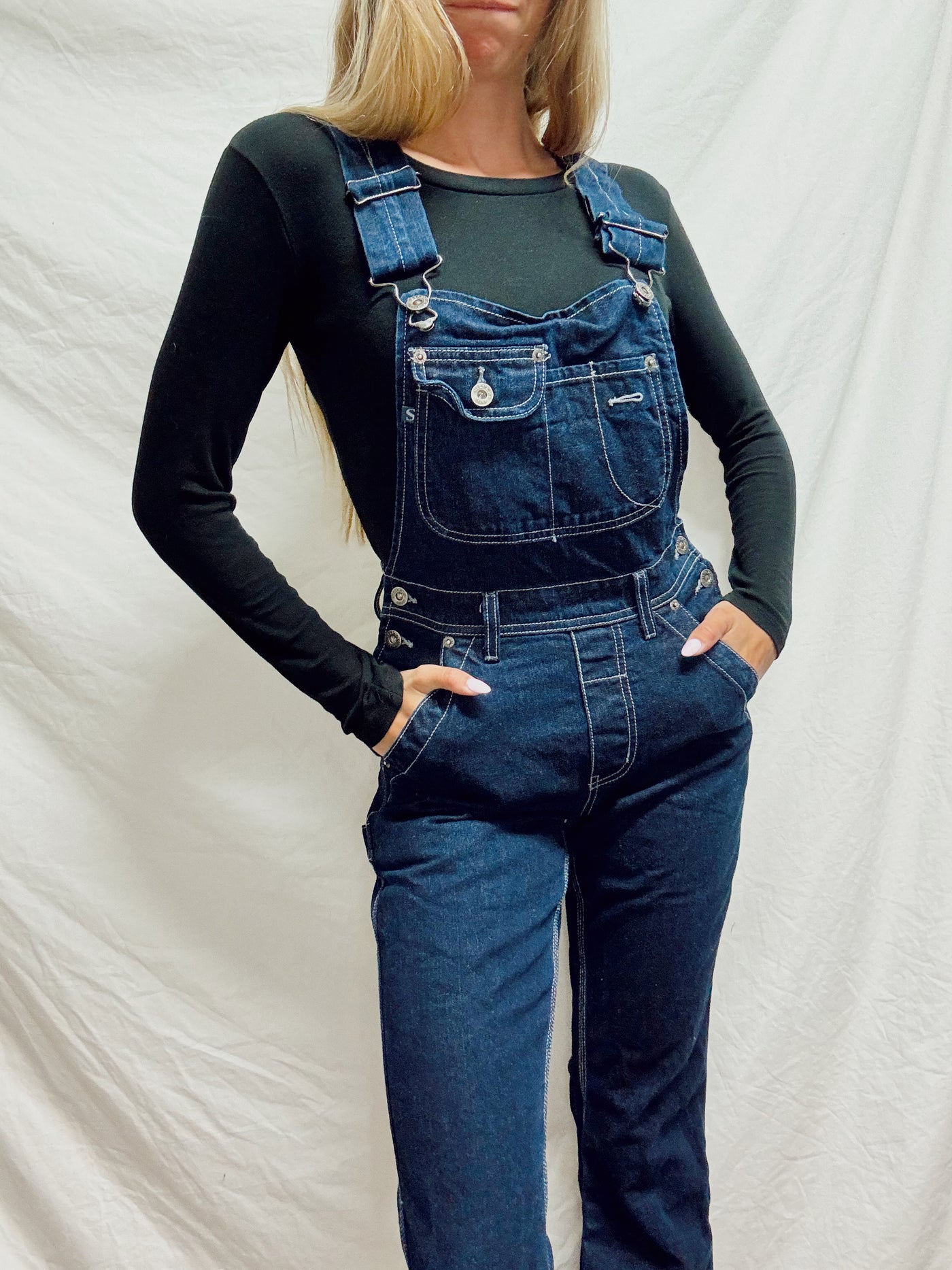 Vintage silver jeans dark wash overalls