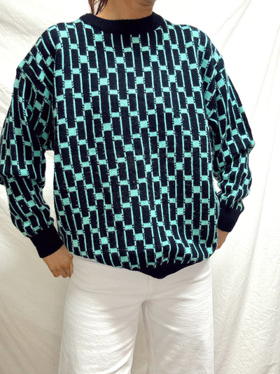 Vintage green and black pattern knit sweater