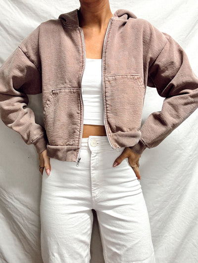 90s Vintage neutral brown zip up hoodie