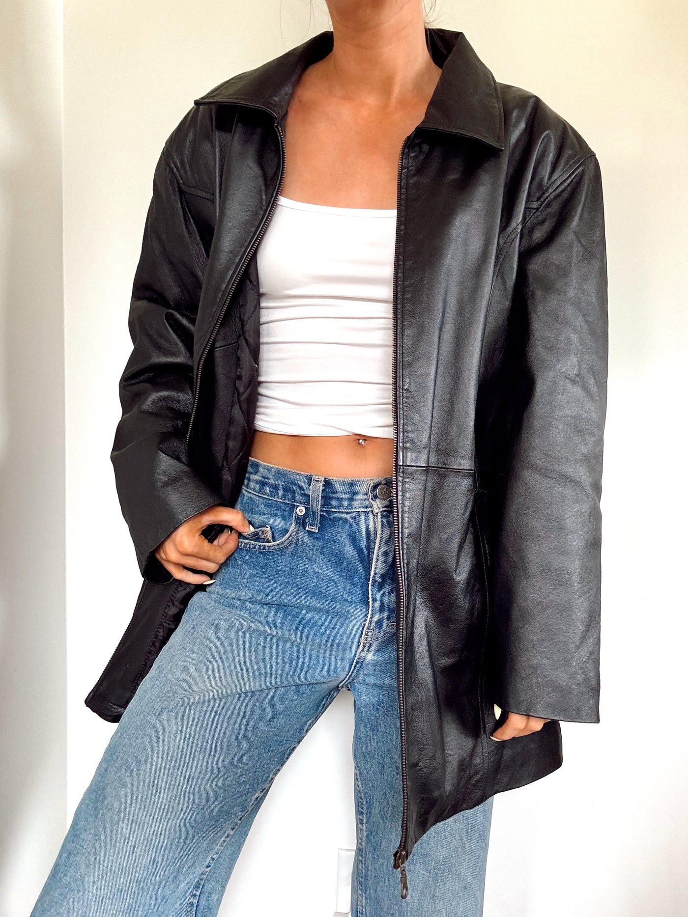Vintage black staple leather jacket