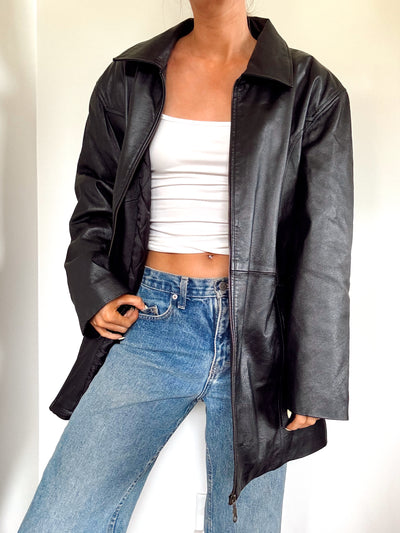 Vintage black staple leather jacket