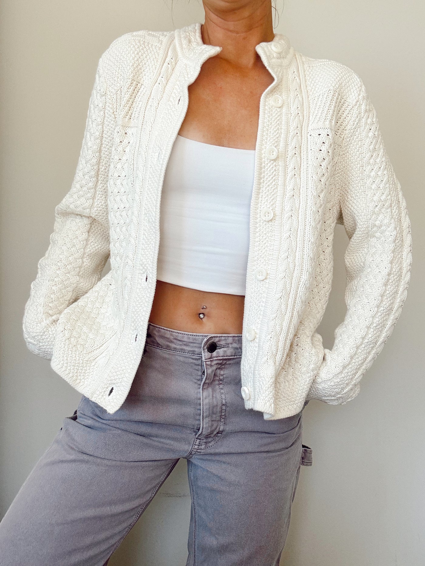 Vintage LL white knit cardigan