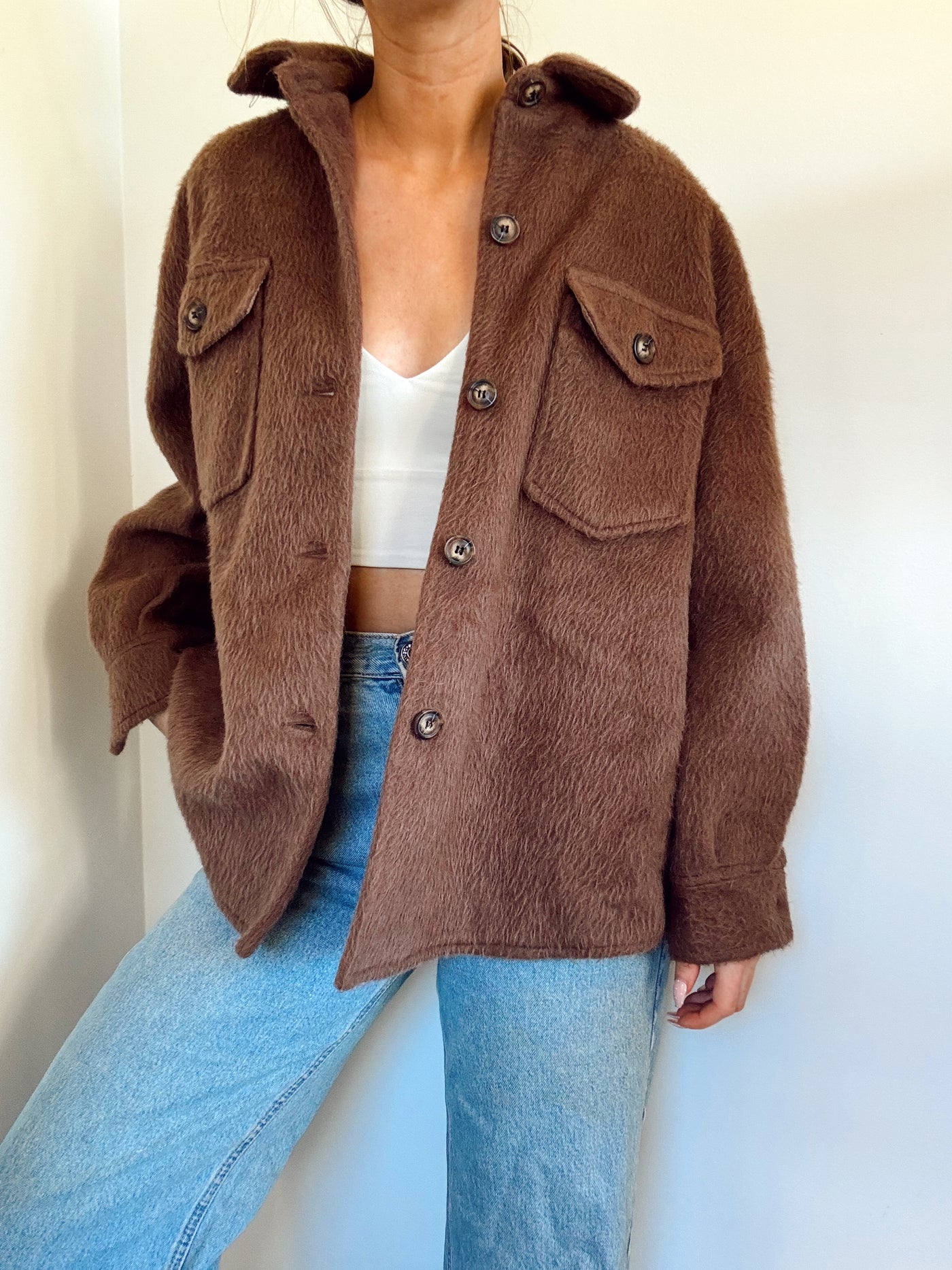Chestnut brown fuzzy Shacket