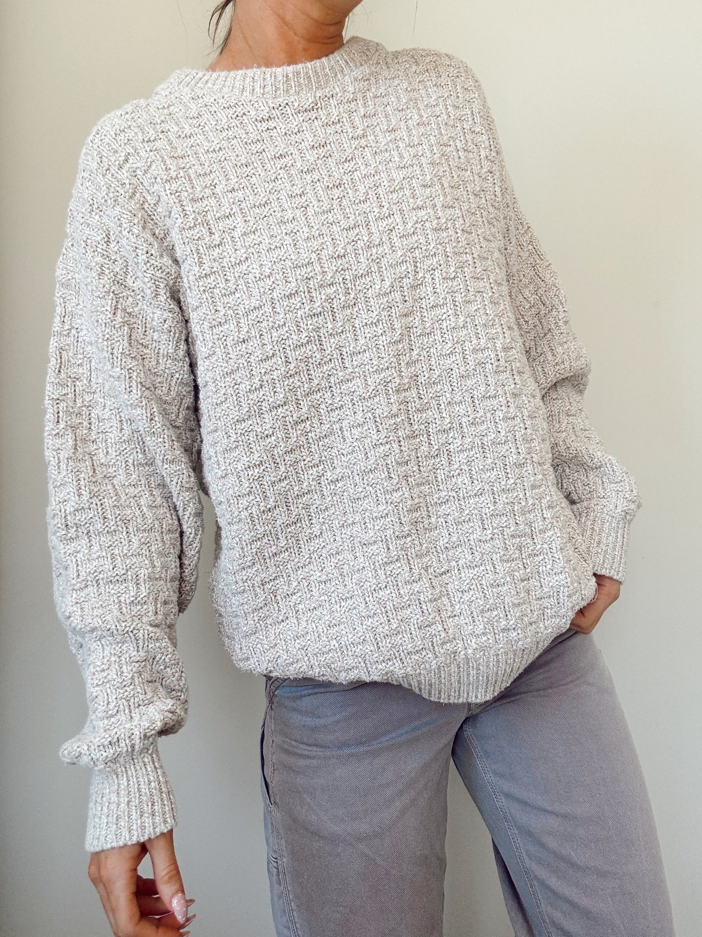 Vintage oatmeal textured knit sweater