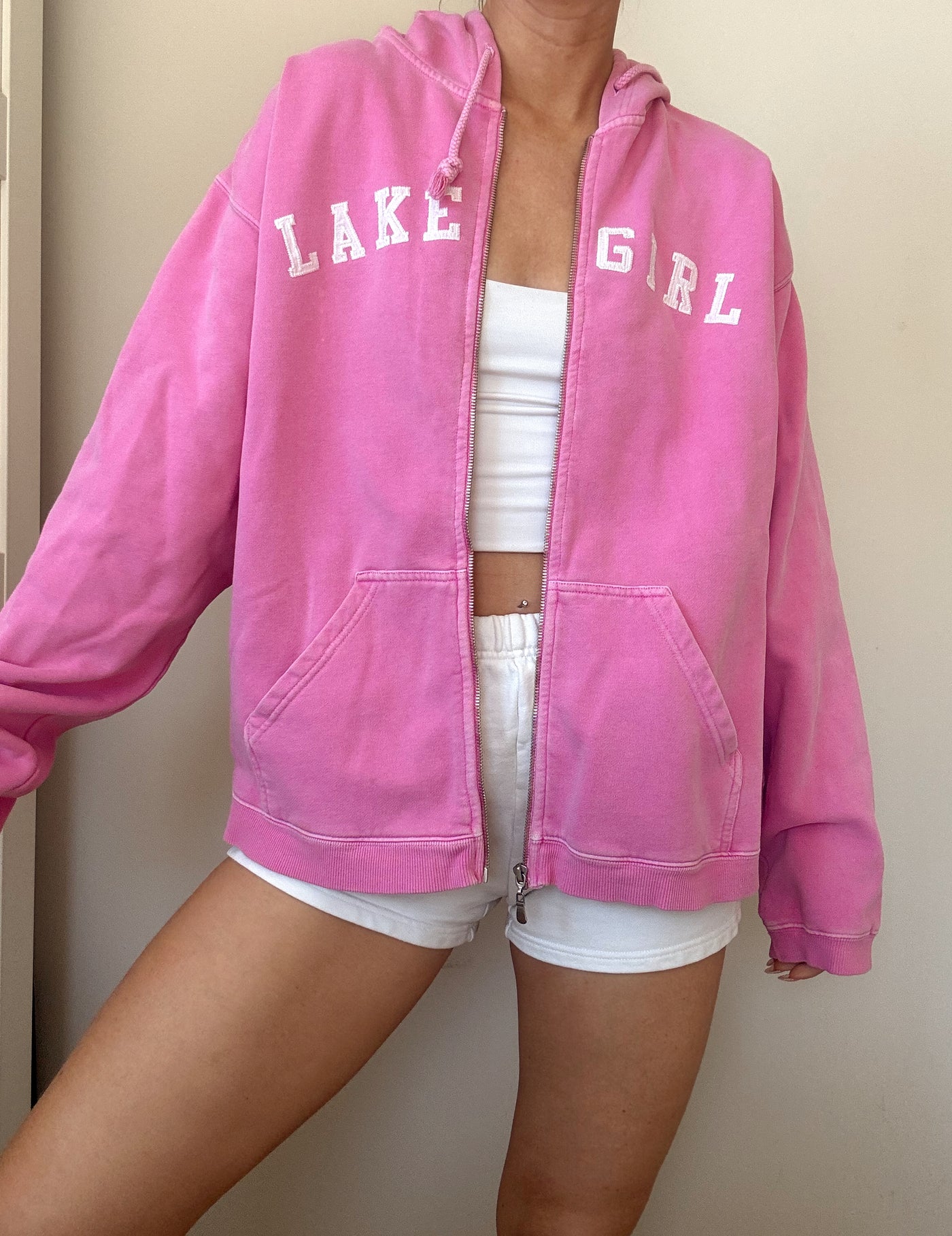 Lake girl pink & white hoodie