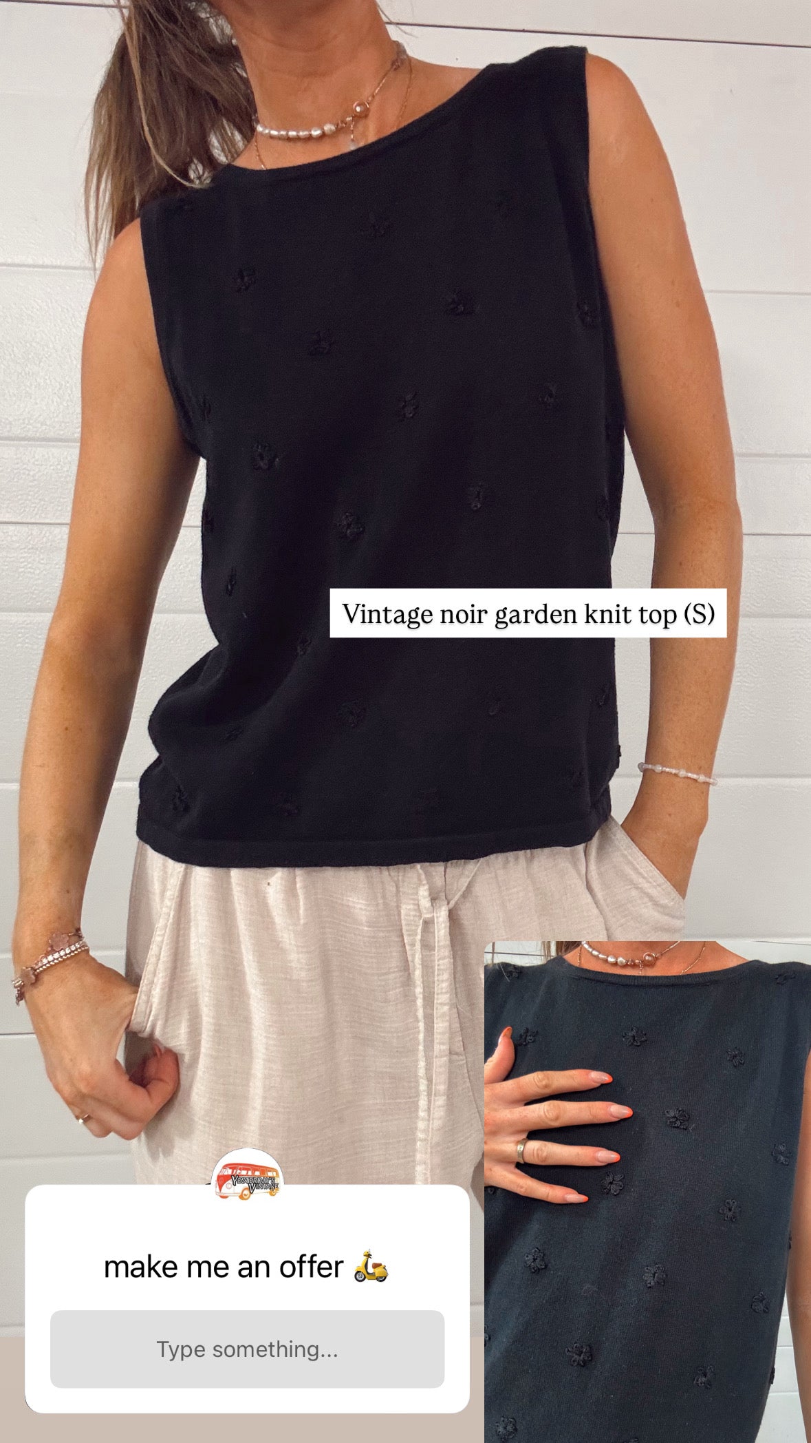 Vintage black button staple tank top