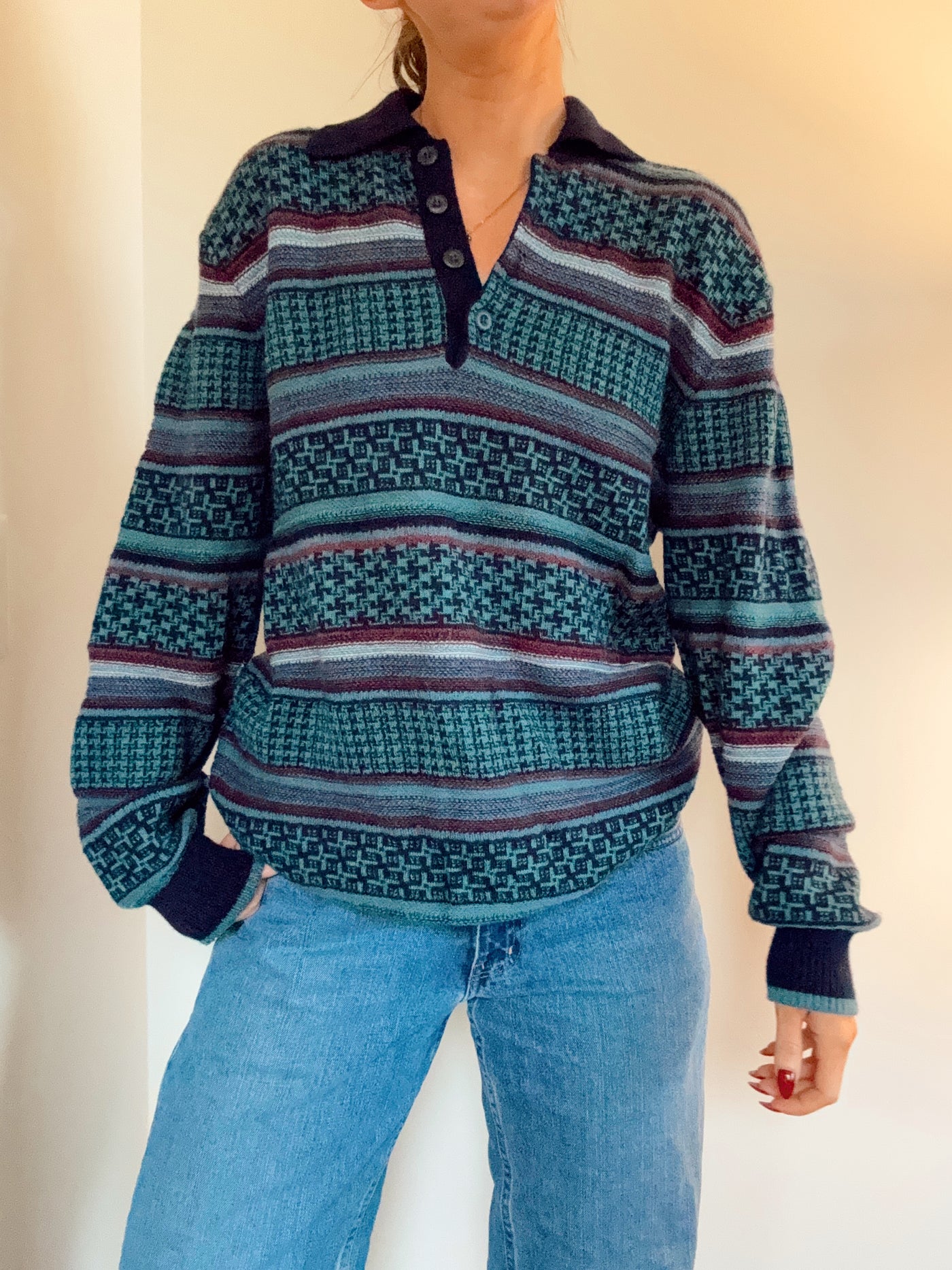 Vintage Pineberry knit collared Sweater