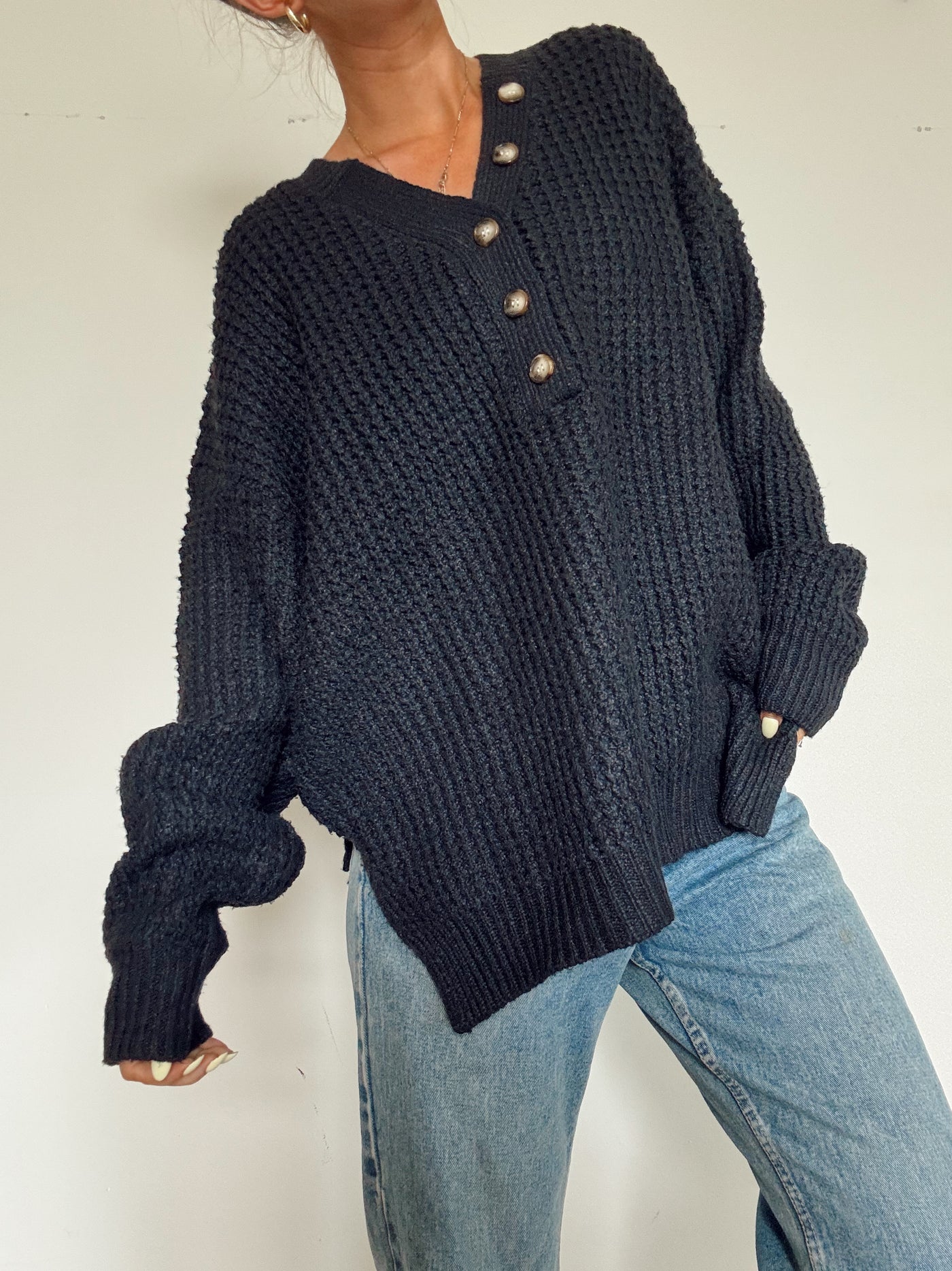 Black bookstore waffle sweater