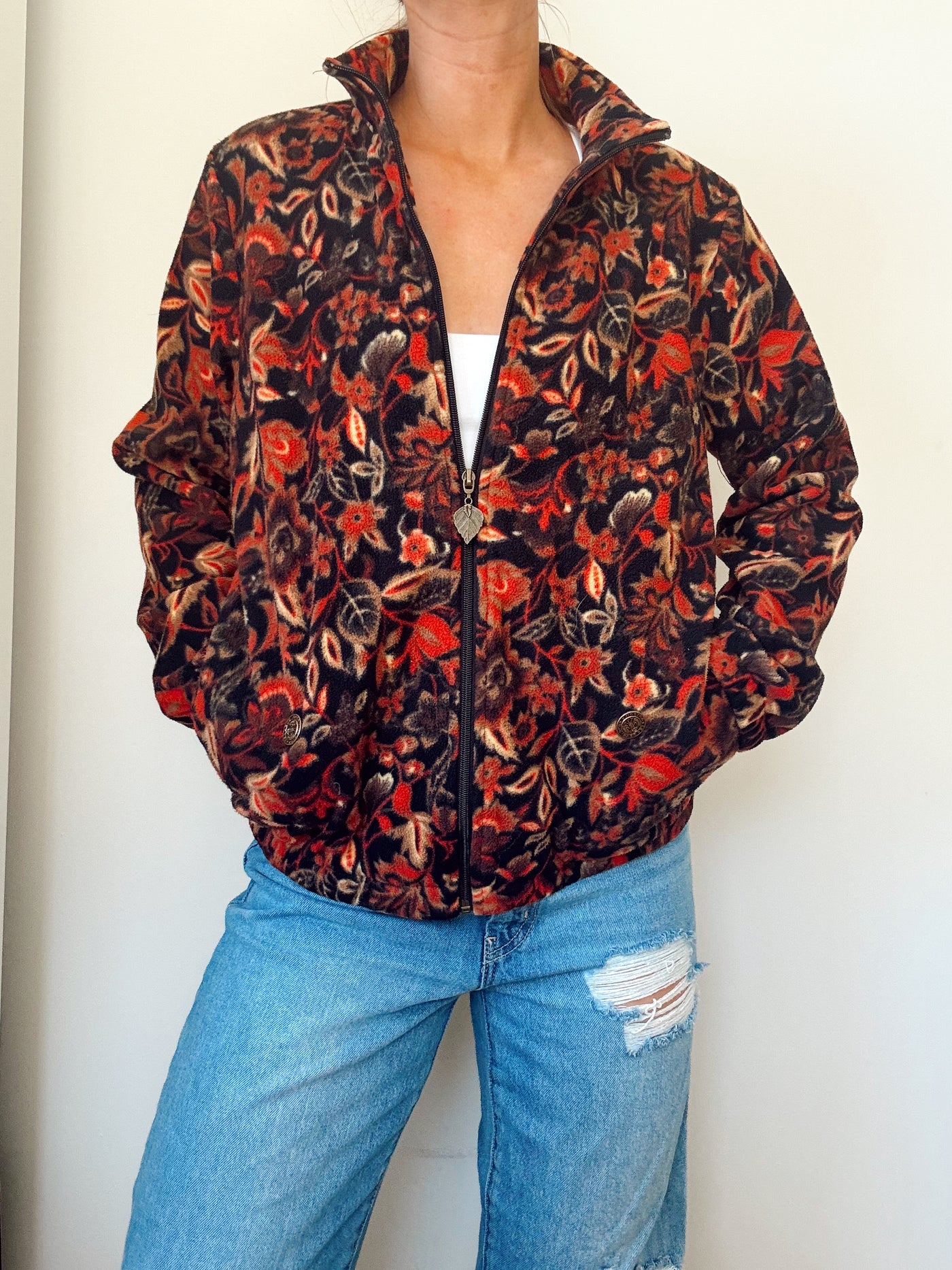 Vintage leaf pile fleece jacket