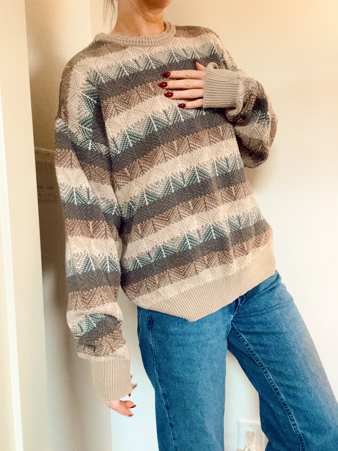 Vintage cabin vibes striped knit sweater