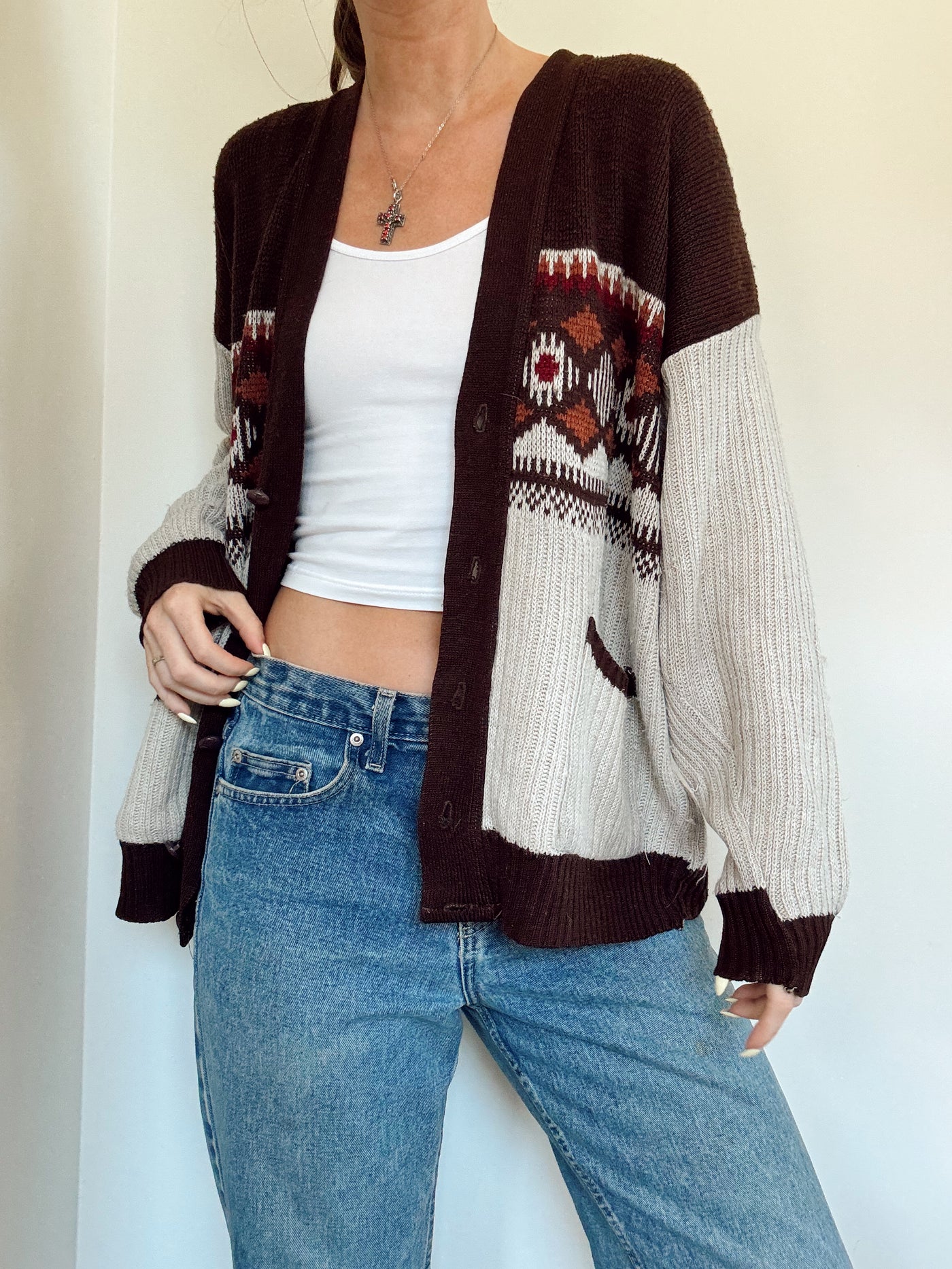 Vintage amber wood knit cardigan