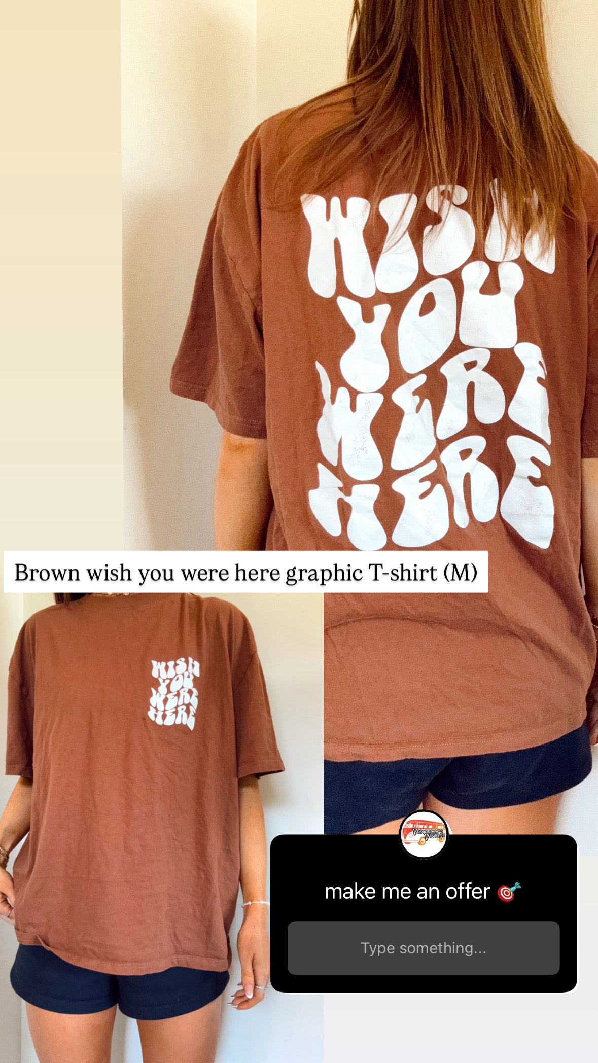 Brown wish you were here graphic T-shirt
