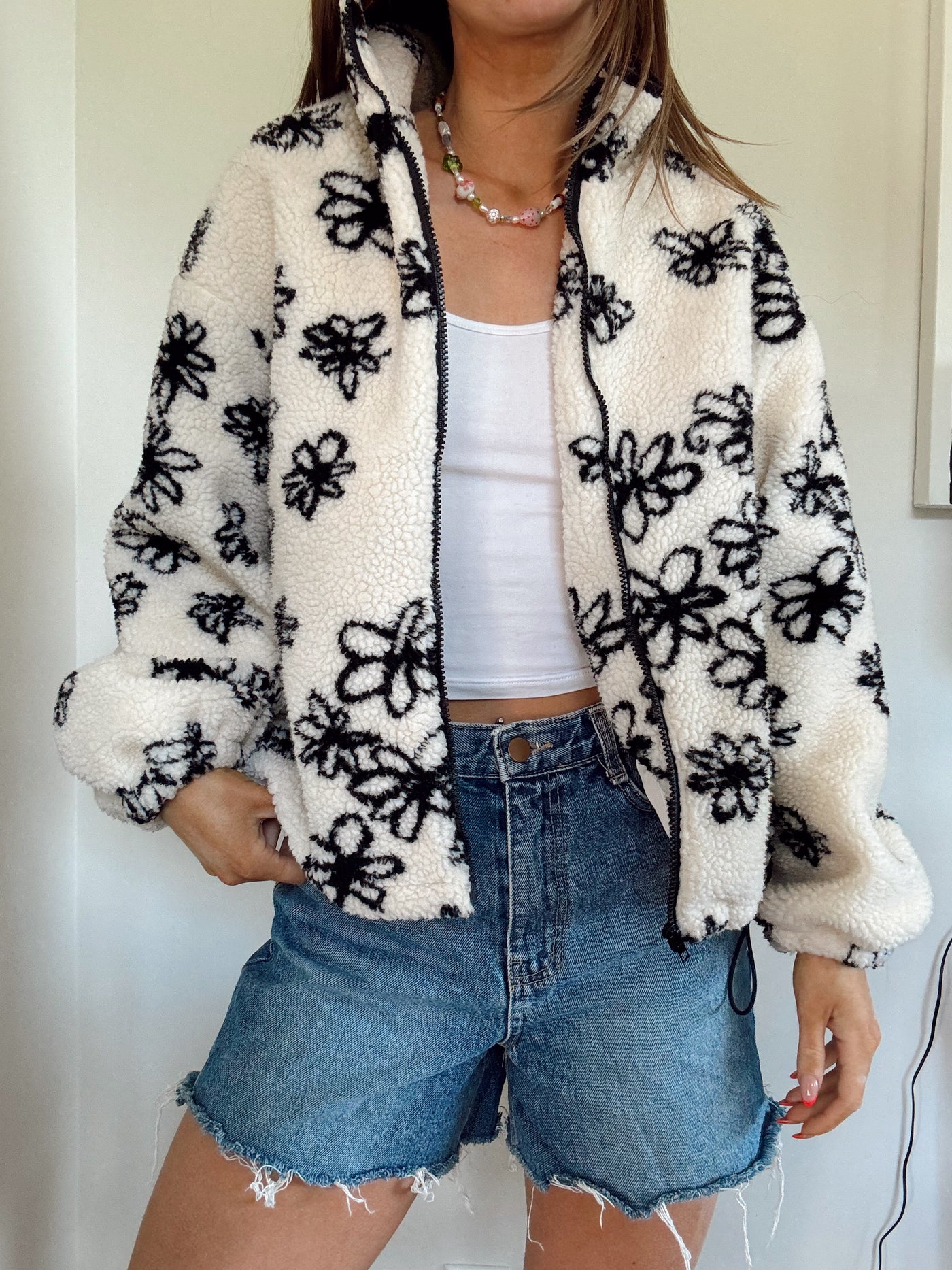 Beige & black floral spring jacket