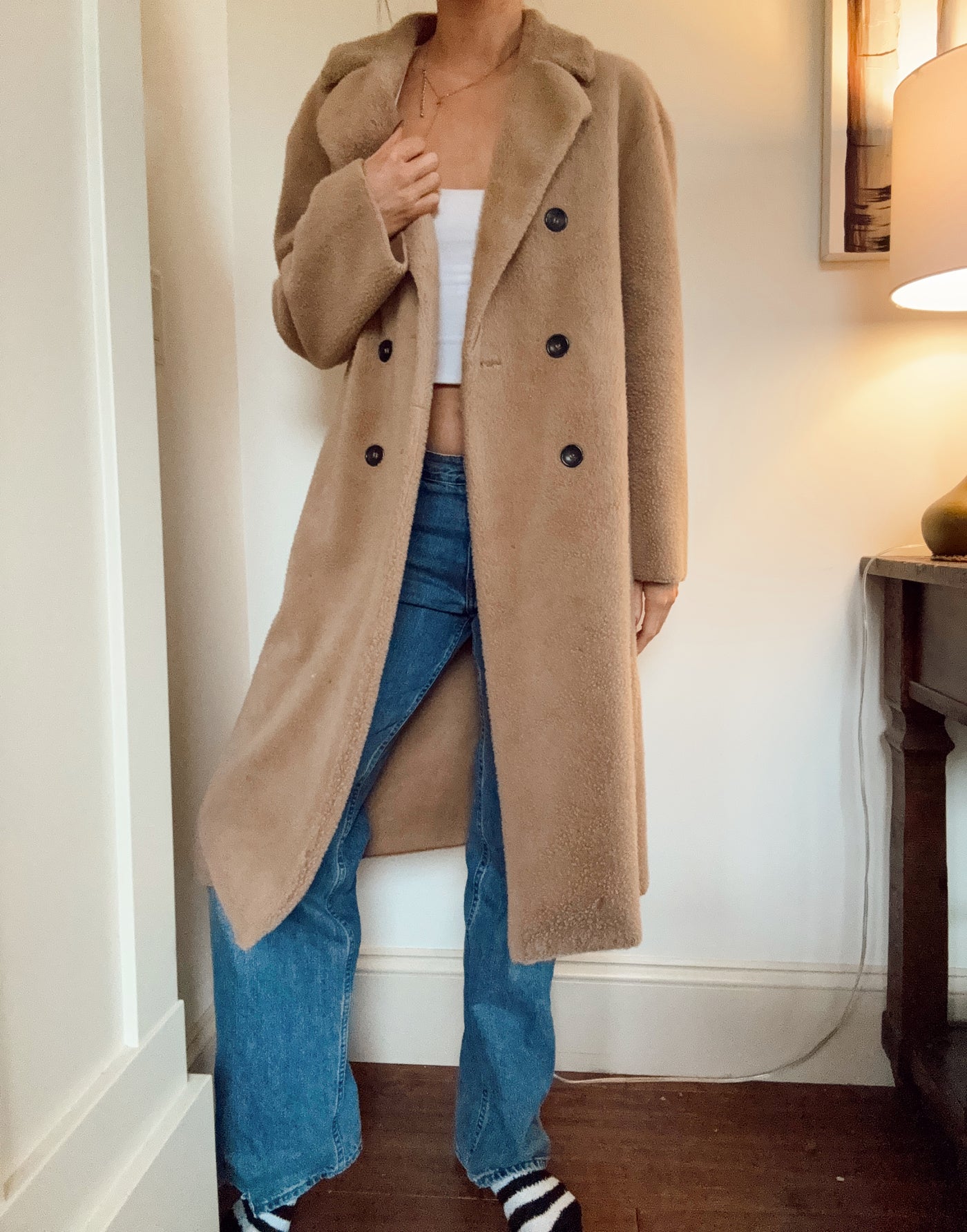 Zara neutral brown faux fur peacoat