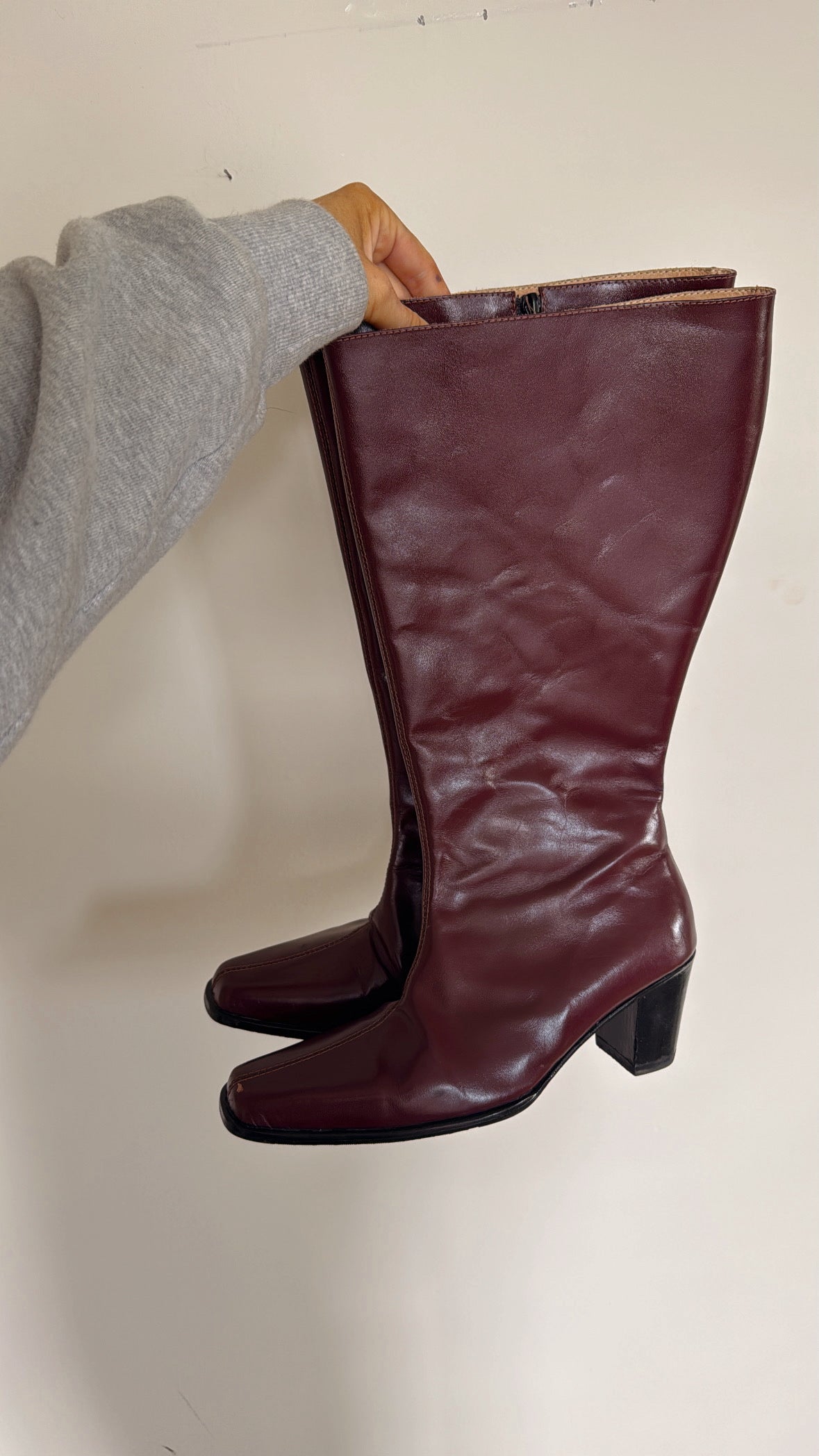 Burgundy fall leather boots