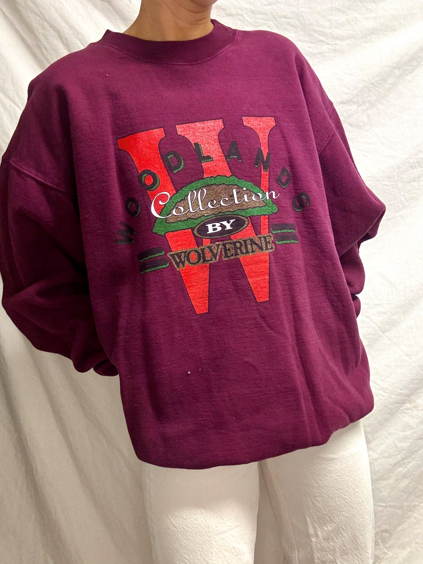 Vintage Woodlands by wolverine maroon crewneck