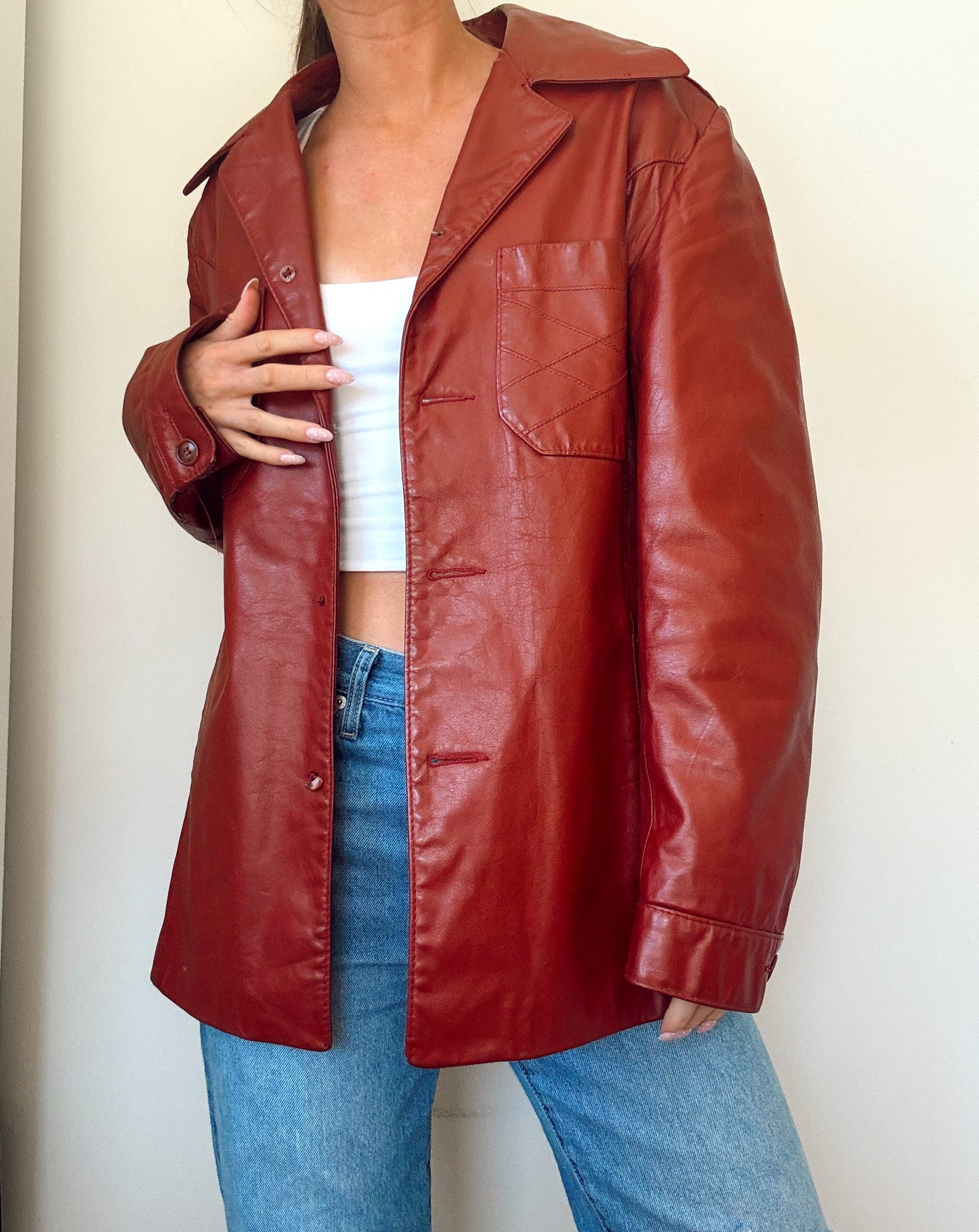 Vintage Red truck leather jacket