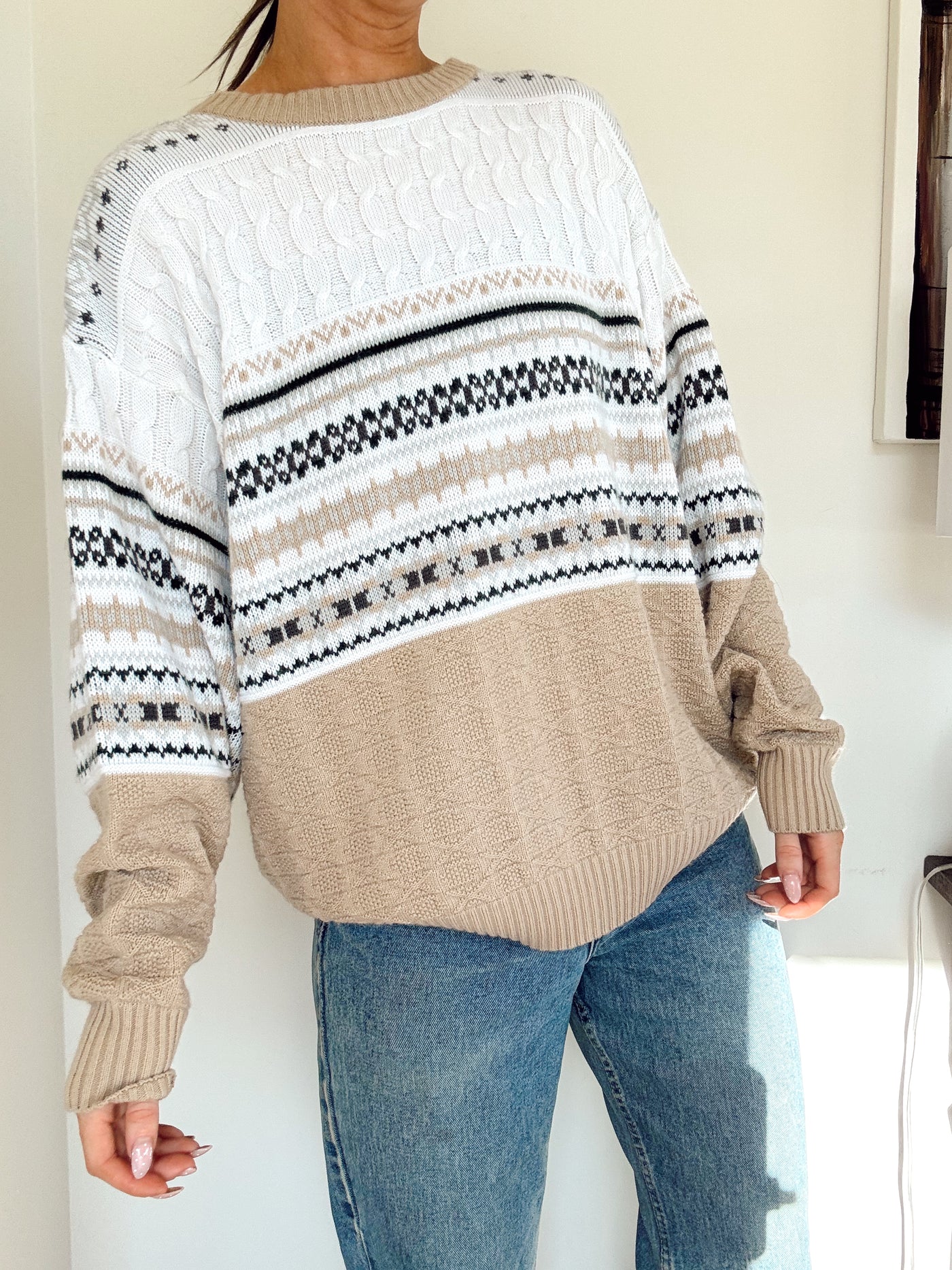 Vintage sand line knit sweater