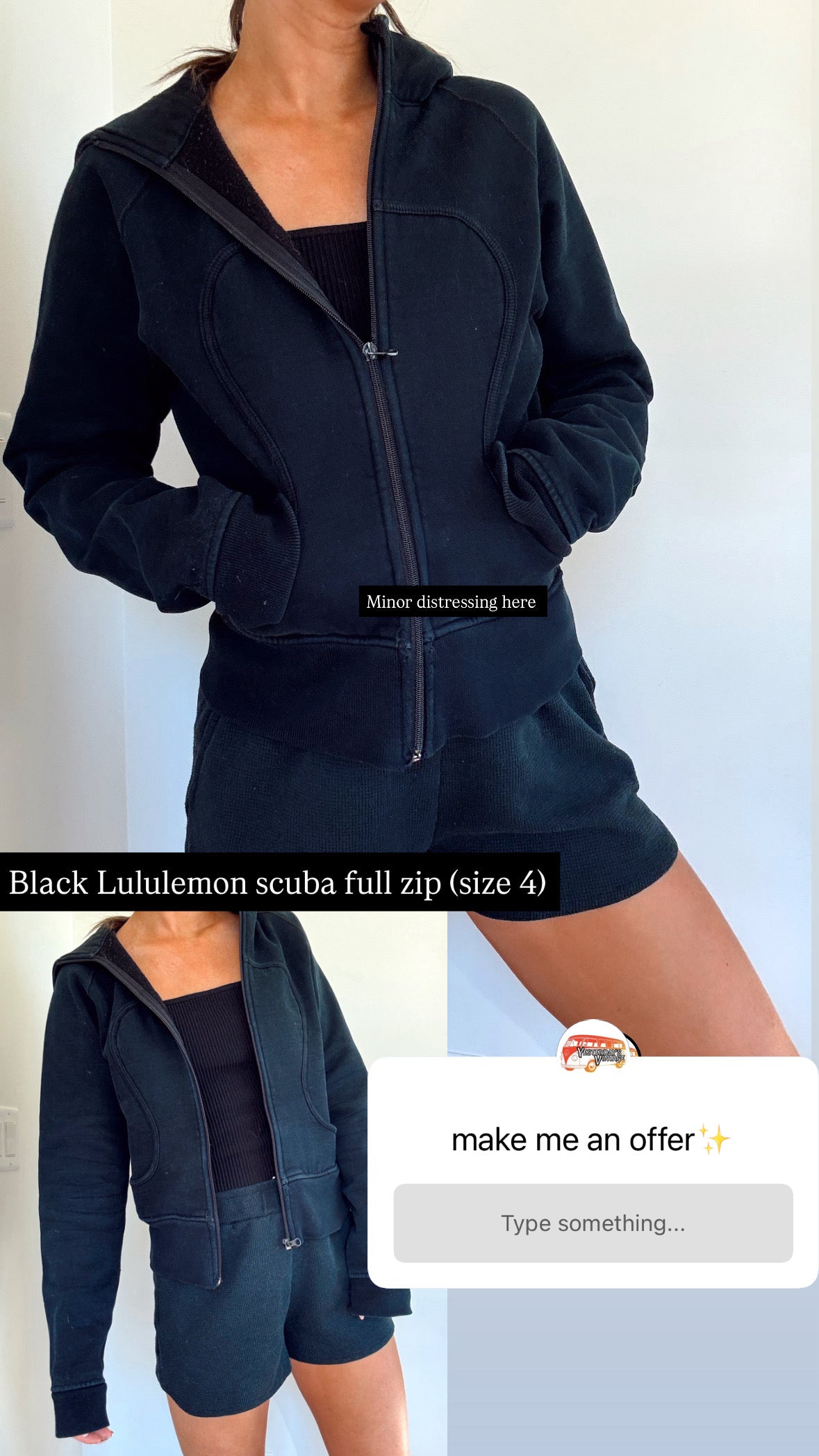Black Lululemon scuba full zip