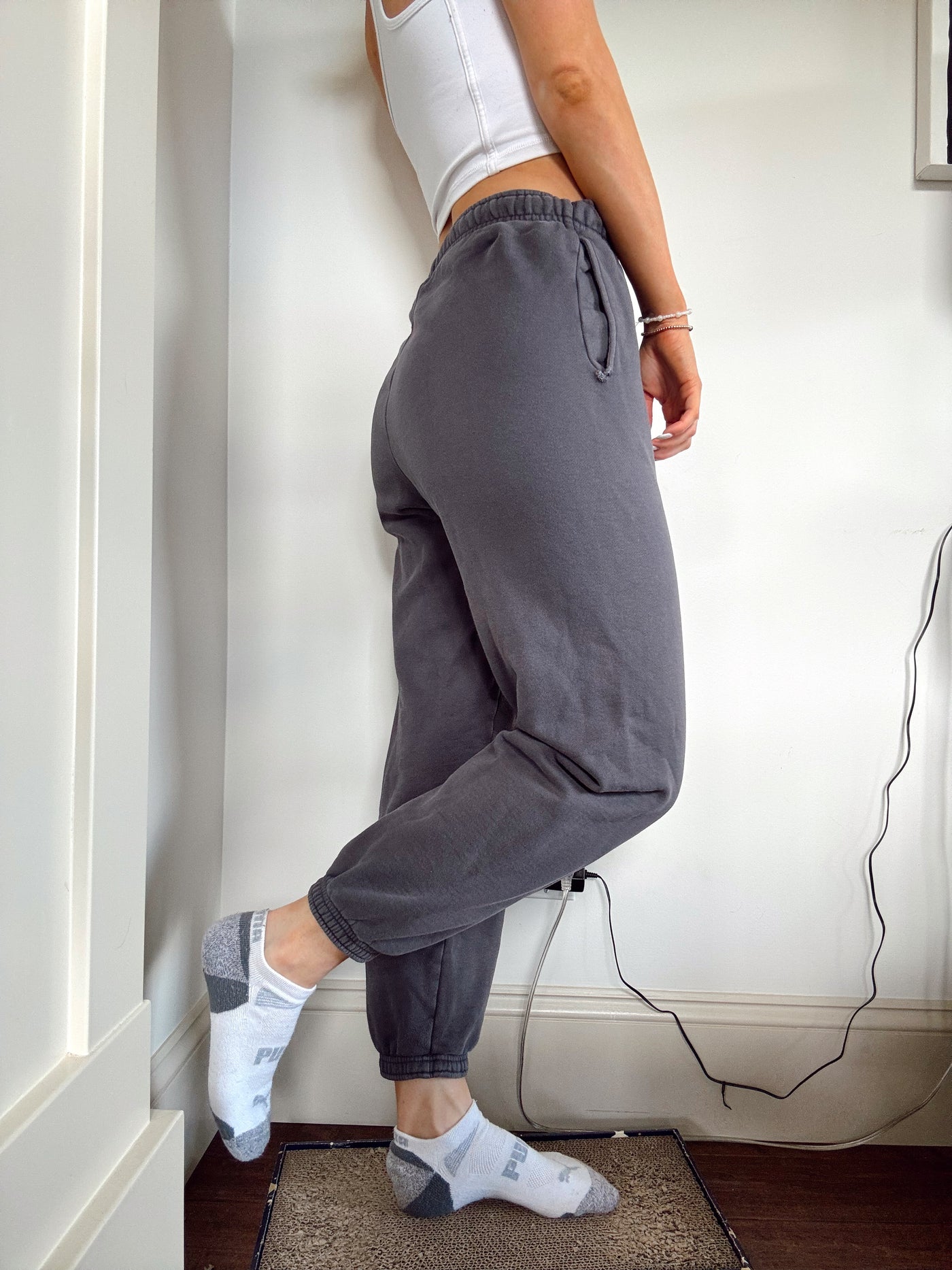 Charcoal grey cozy fleece Aritzia TNA sweatpants