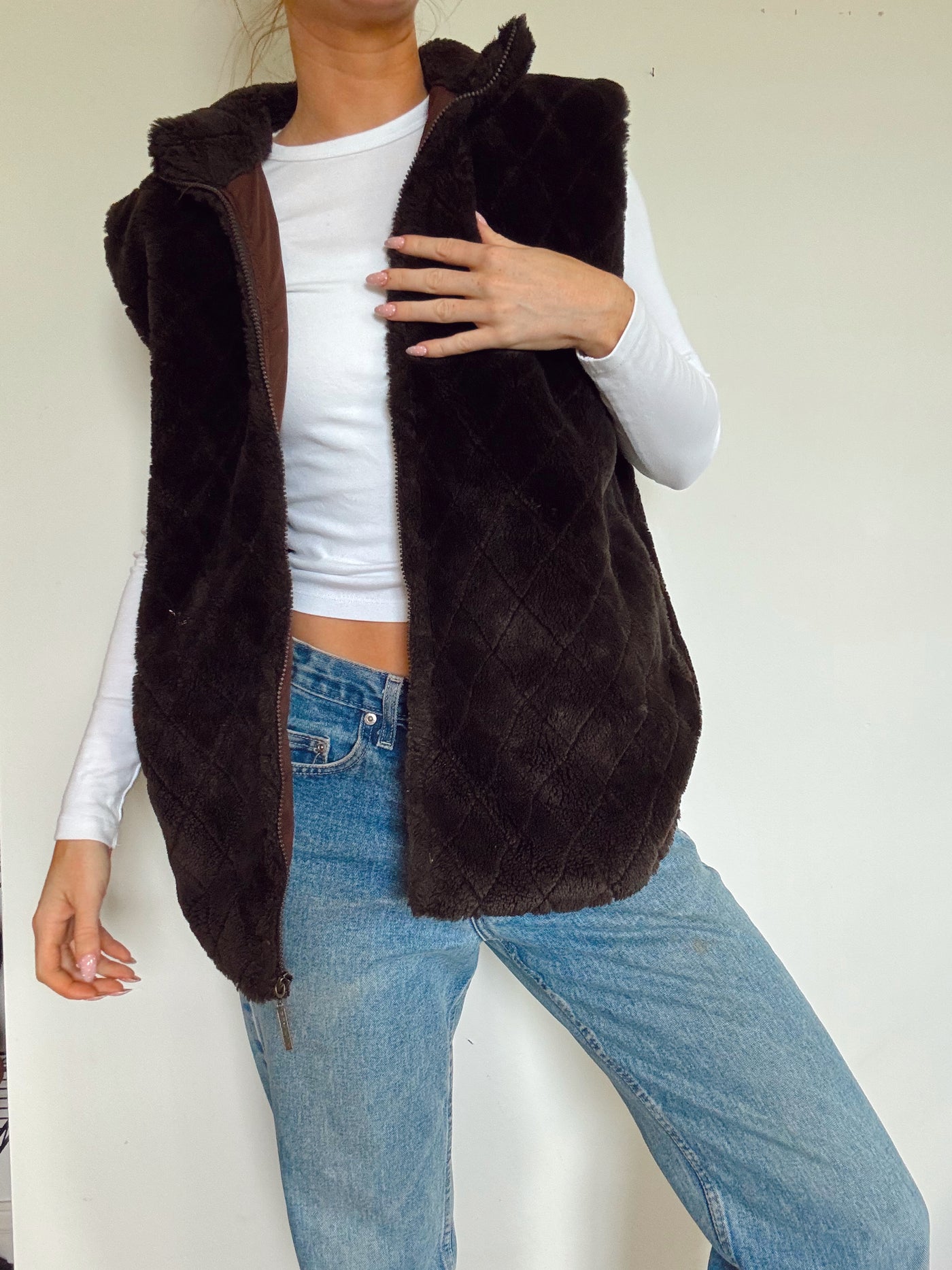 Vintage Maple bark fleece neutral fuzzy vest