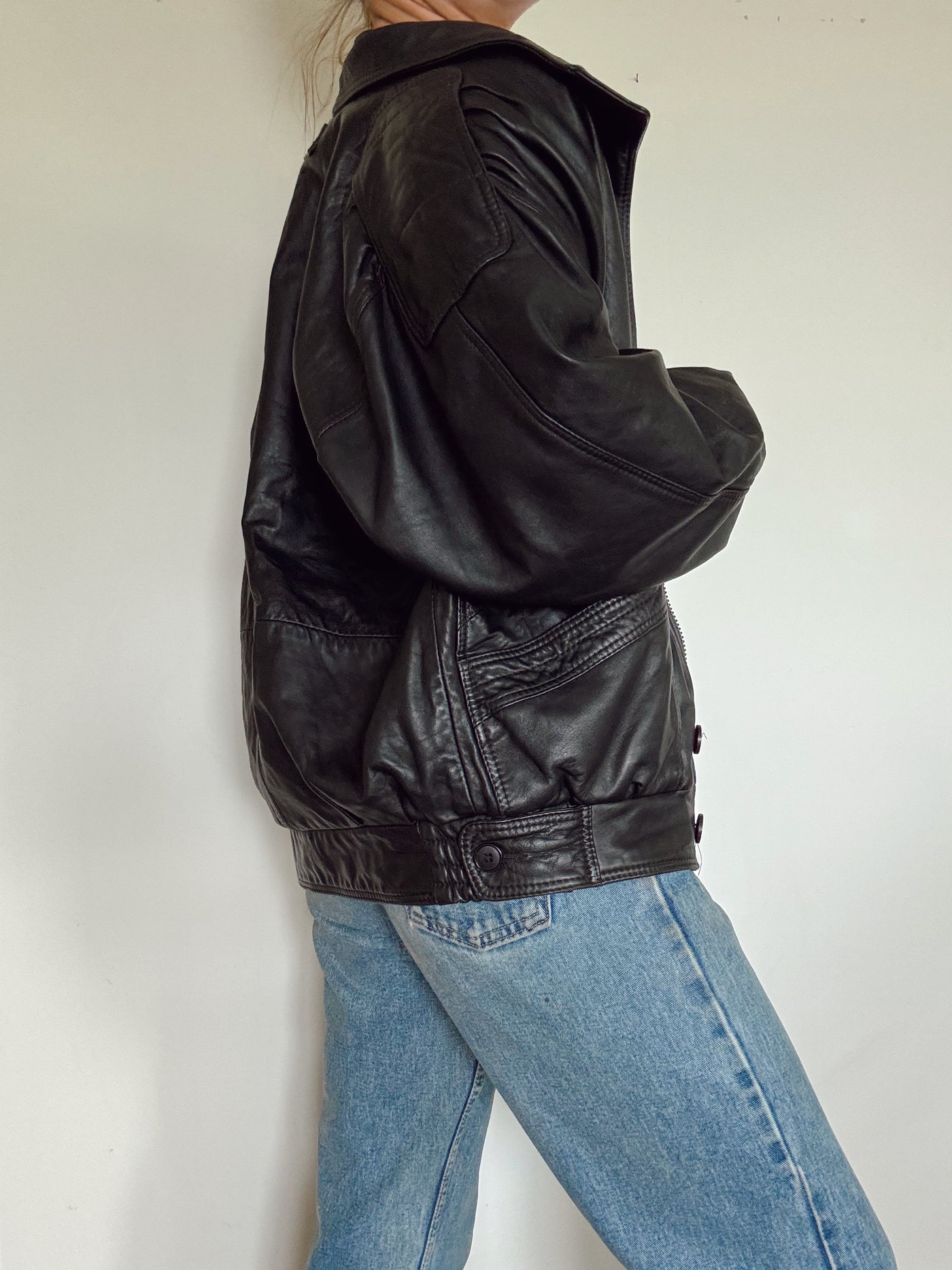 Vintage Uptown black bomber leather jacket