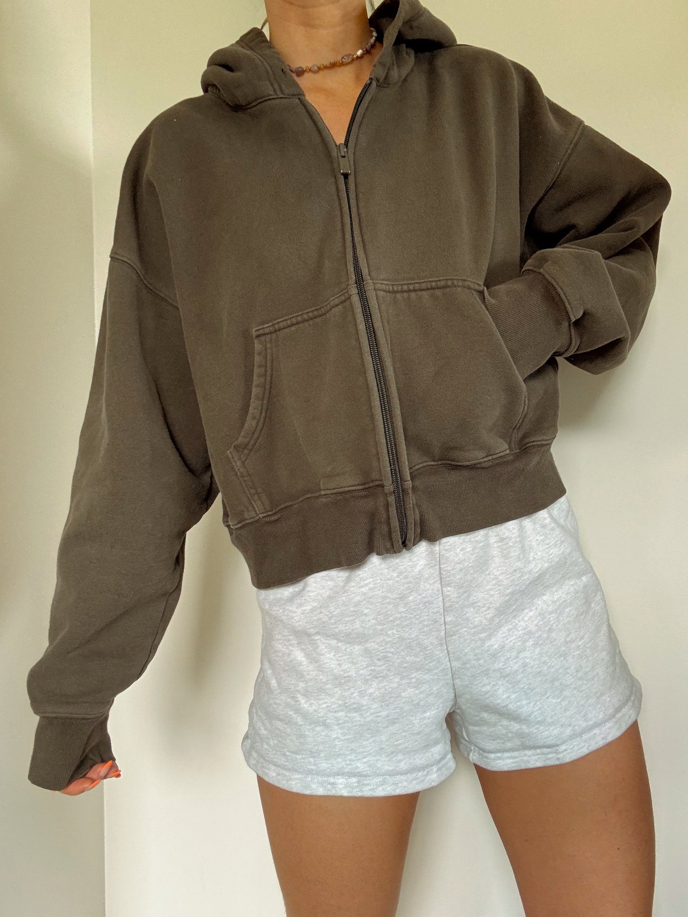 Dark green Aritzia Boyfriend fit zip up hoodie