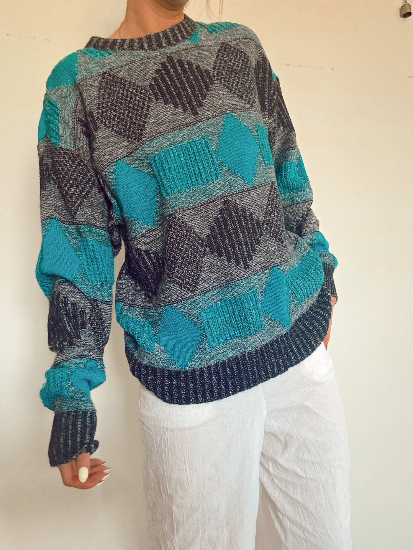 Vintage slate & sea knit sweater