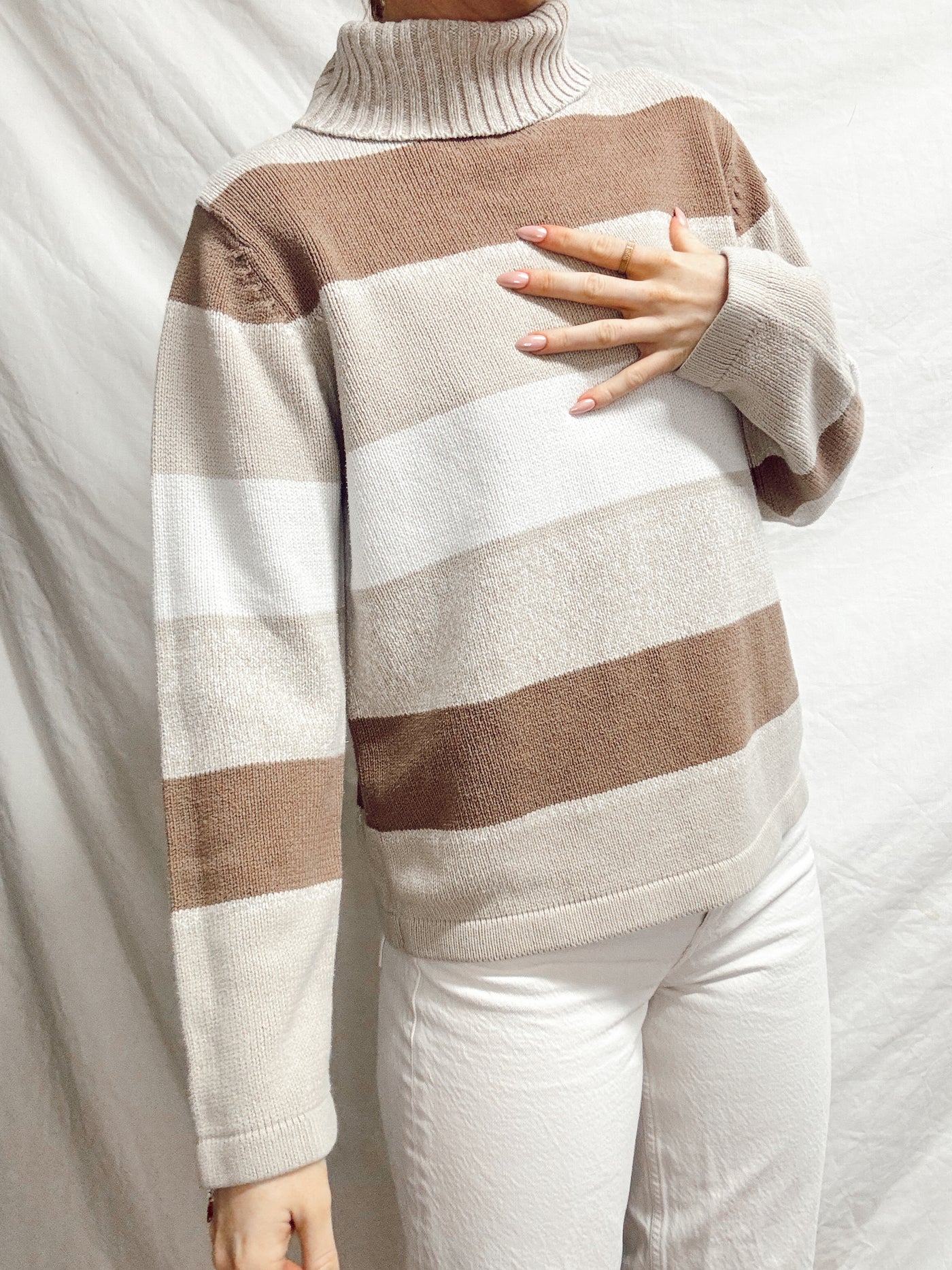 Vintage three tone neutral striped knit sweater