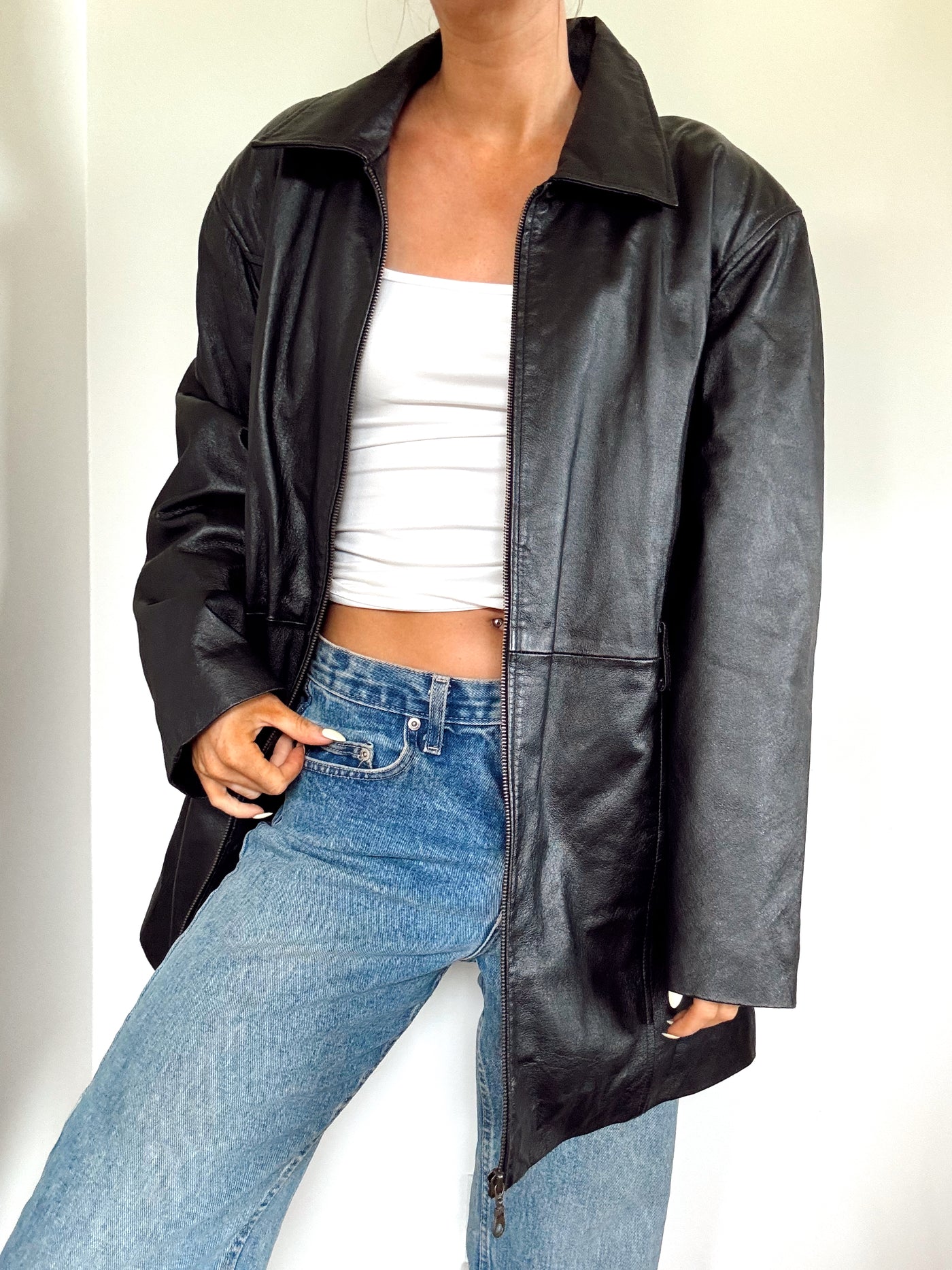 Vintage black staple leather jacket